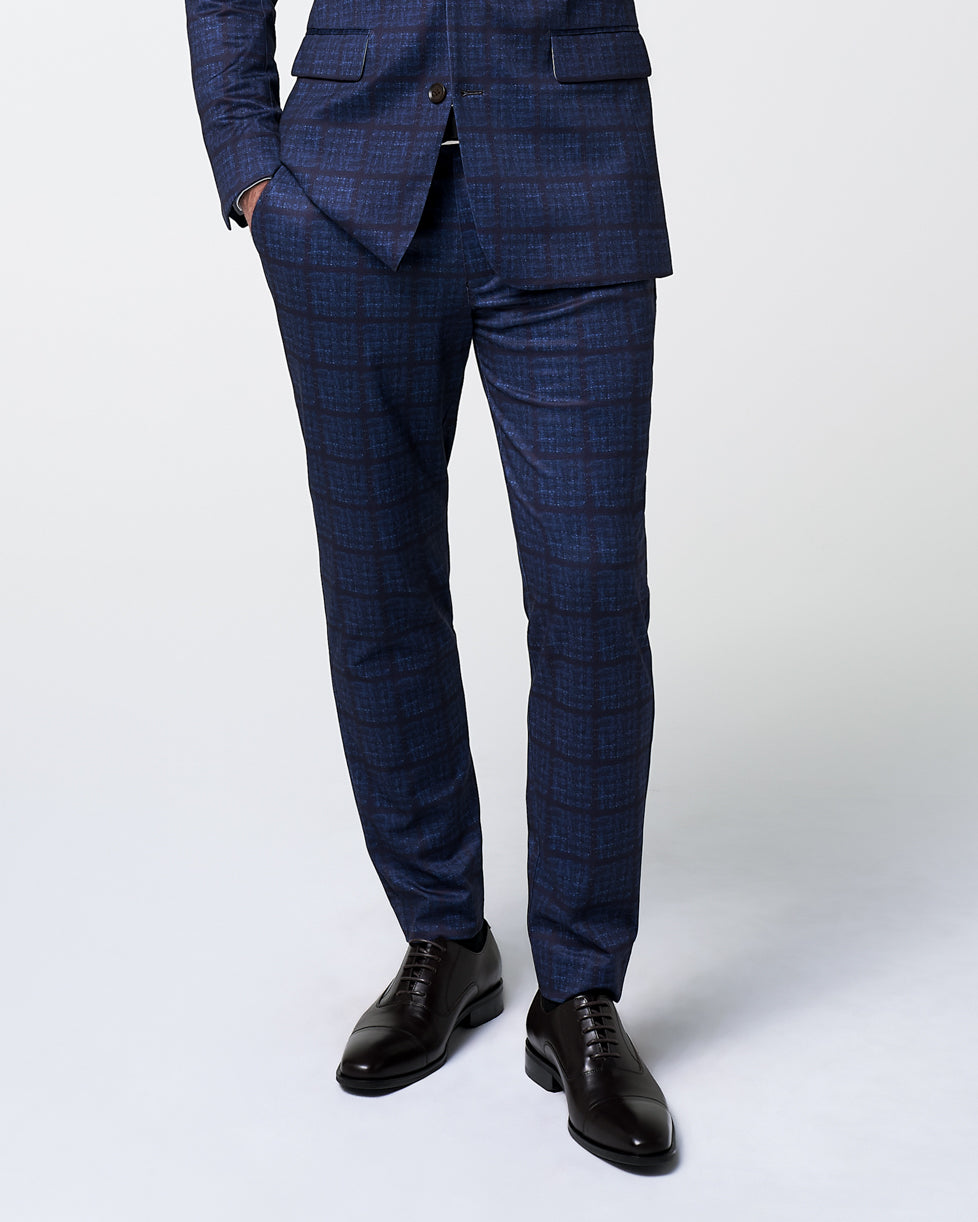 Athletic Fit Stretch Suit Pants - Navy & Maroon Windowpane