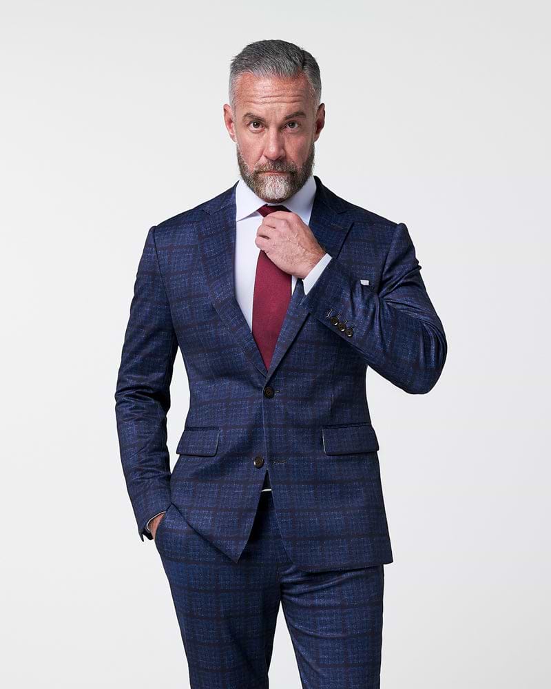 Athletic Fit Stretch Suit - Navy & Maroon Windowpane