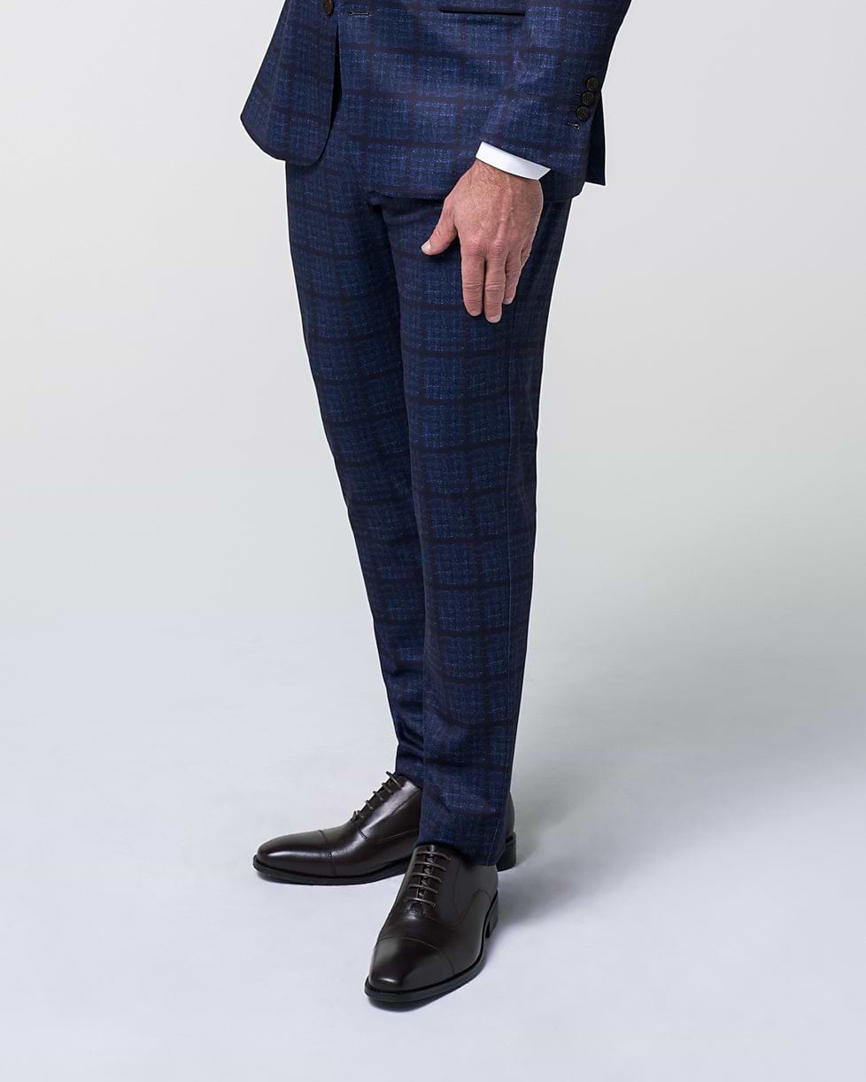 Athletic Fit Stretch Suit Pants - Navy & Maroon Windowpane