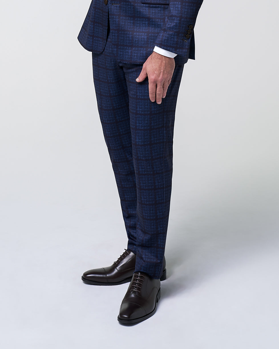 Athletic Fit Stretch Suit Pants - Navy & Maroon Windowpane