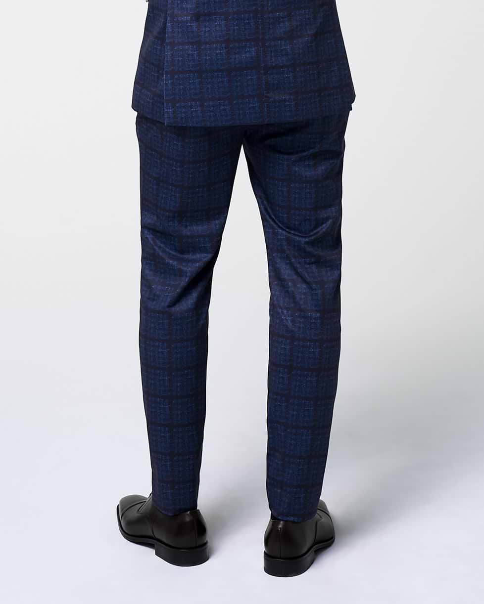 Athletic Fit Stretch Suit Pants - Navy & Maroon Windowpane