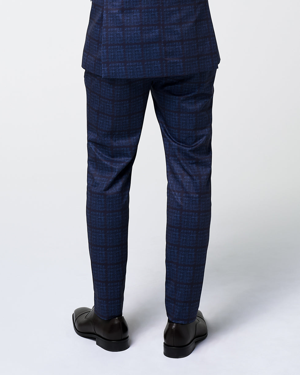 Athletic Fit Stretch Suit Pants - Navy & Maroon Windowpane