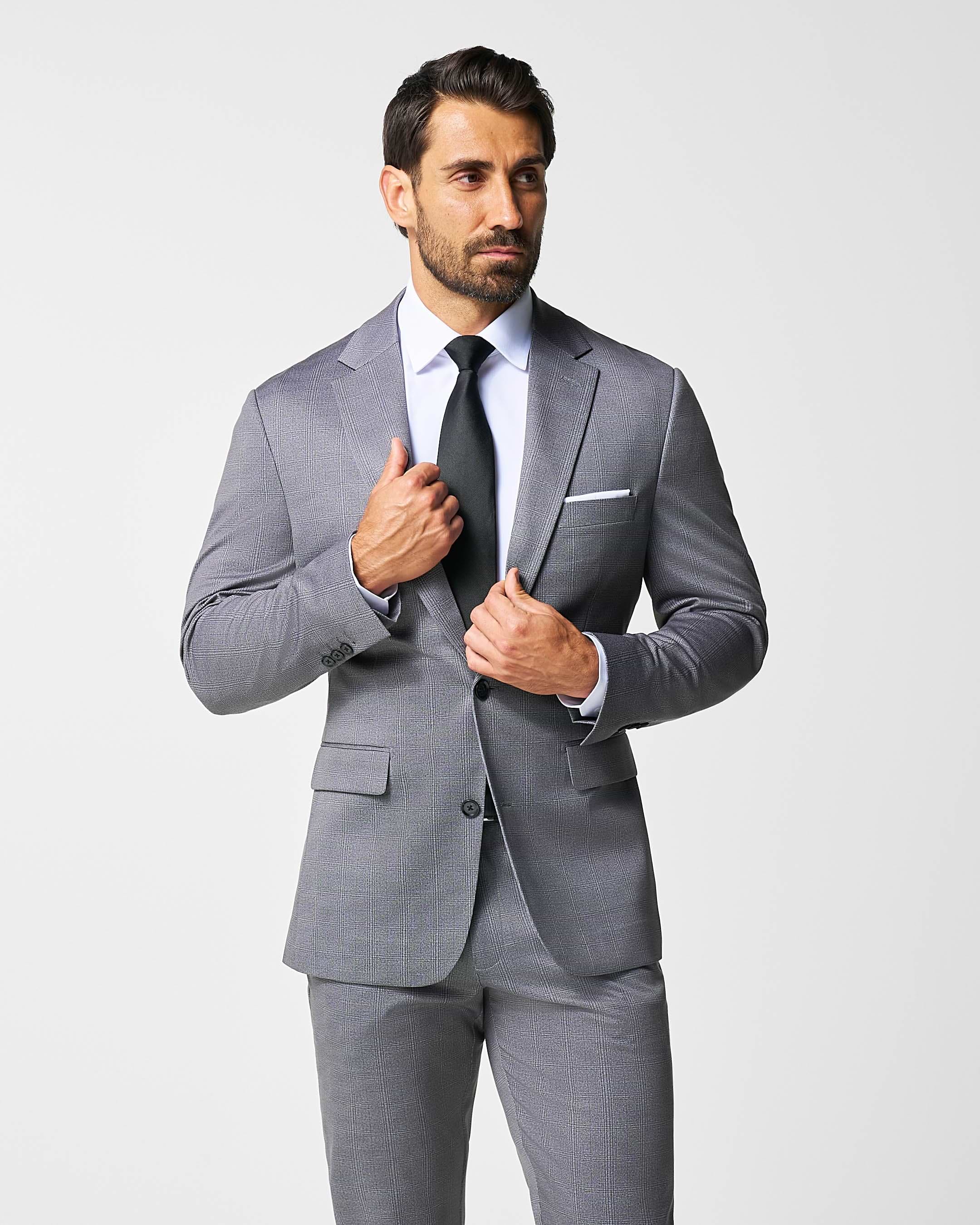 Athletic Fit Stretch Suit - Shadow Grey Plaid