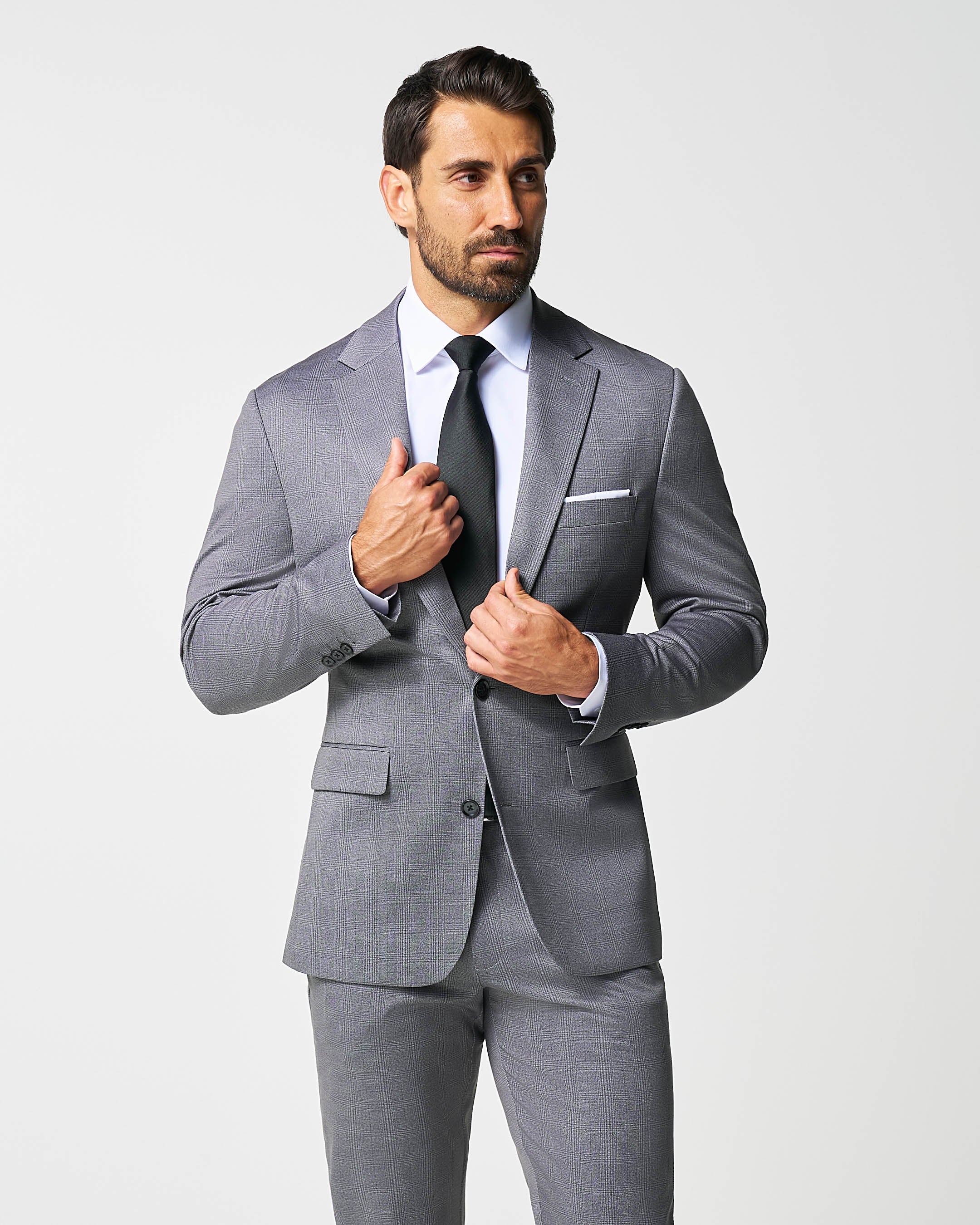 Athletic Fit Stretch Blazer - Shadow Grey Plaid