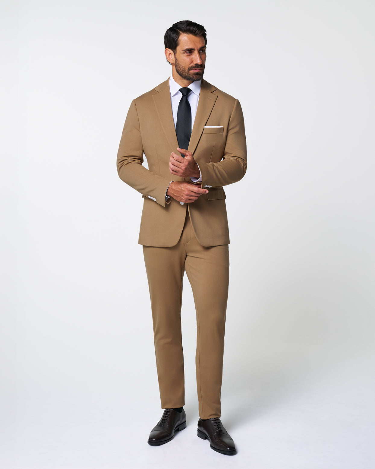 Athletic Fit Stretch Suit - Solid Dark Tan