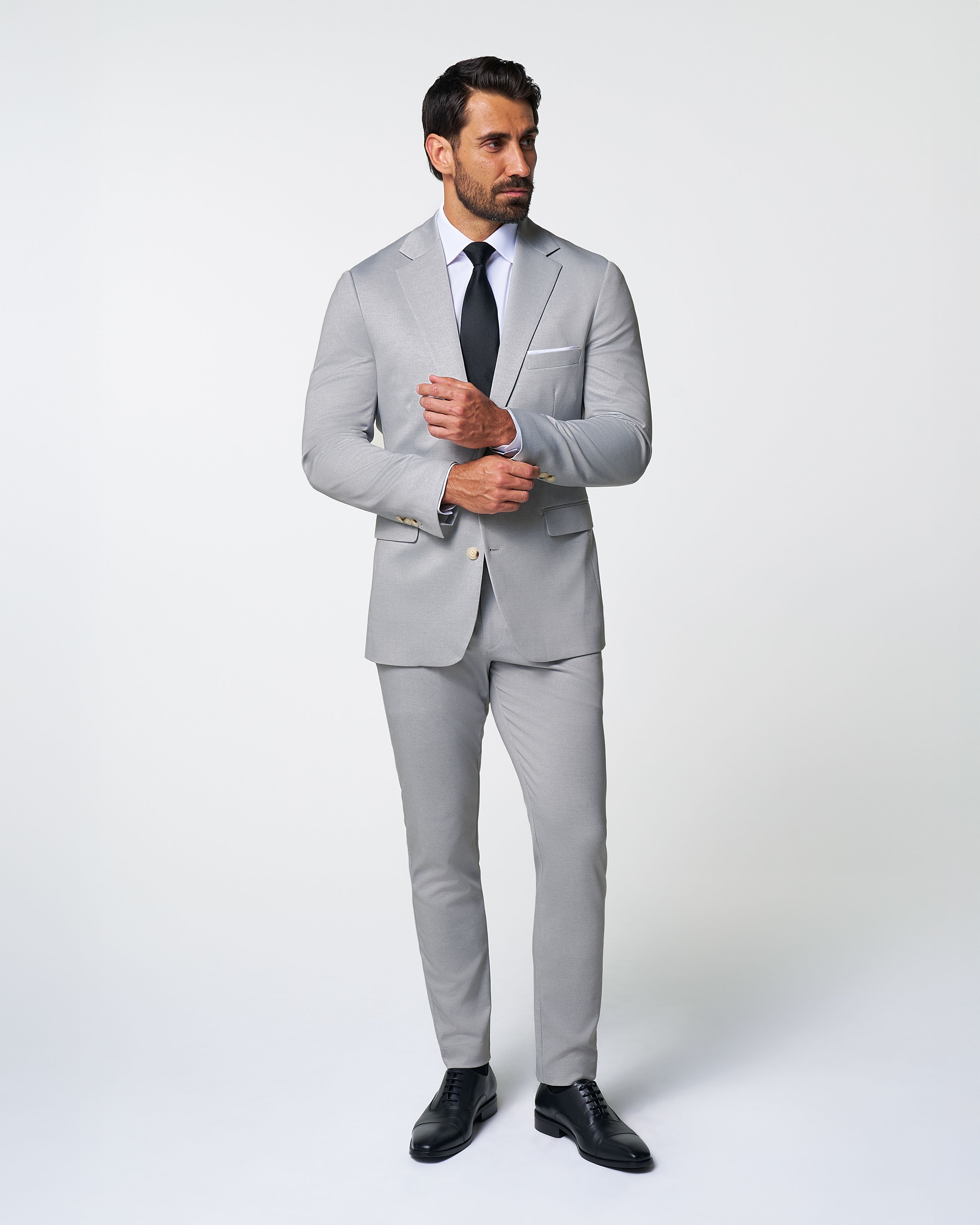 Athletic Fit Stretch Suit - Solid Light Grey