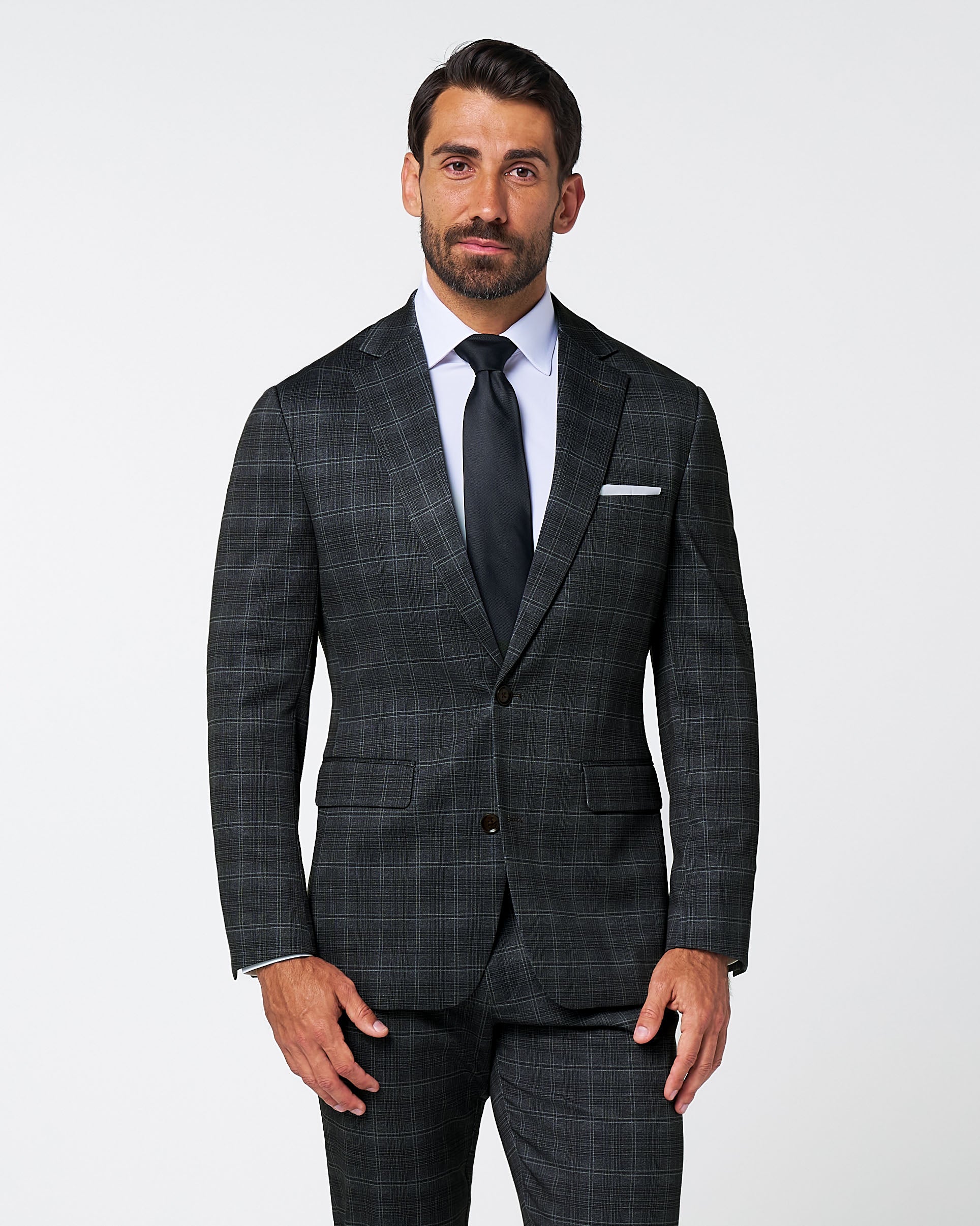Athletic Fit Stretch Suit - Stone Grey Plaid