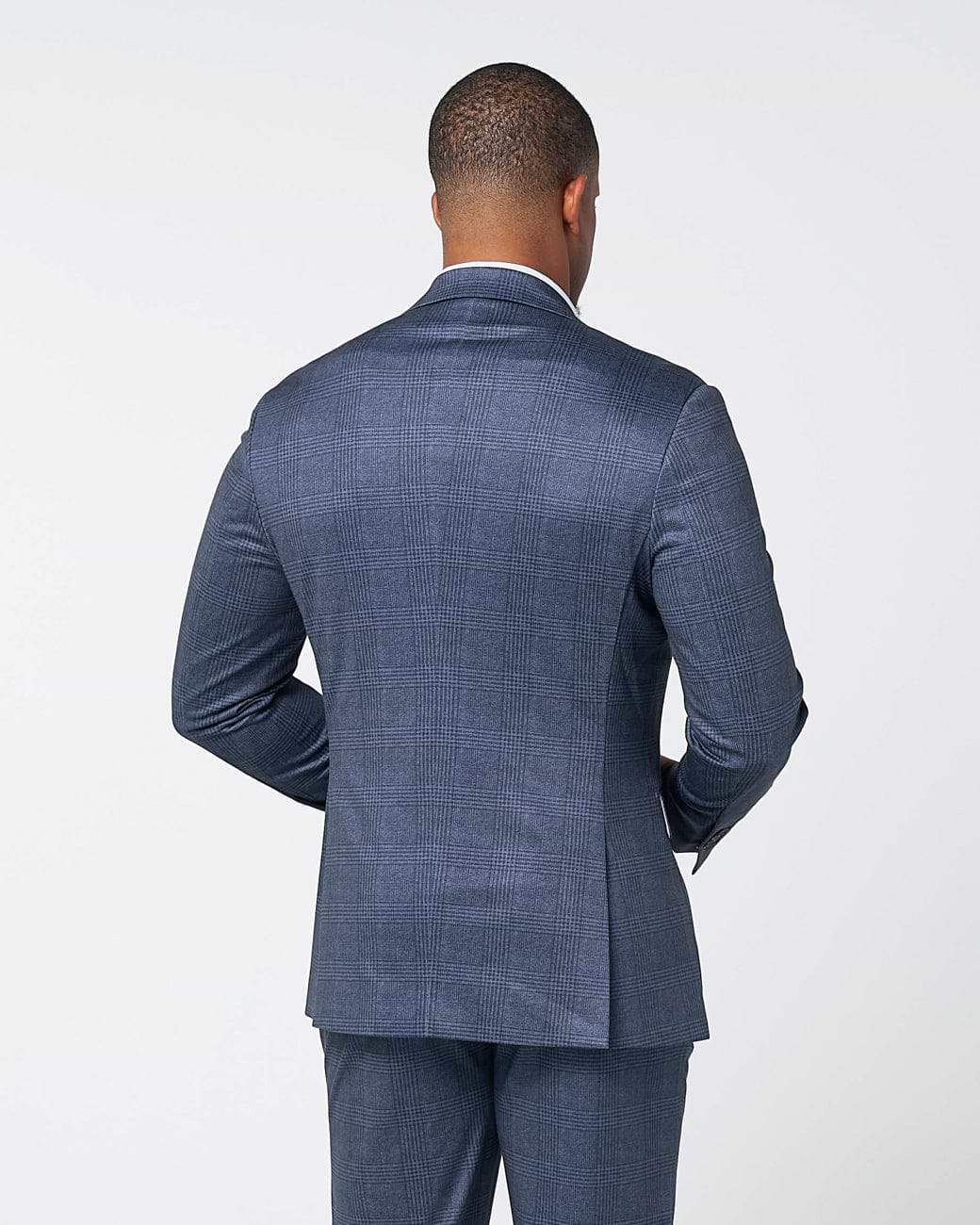 Athletic Fit Stretch Blazer - Storm Blue & Navy Plaid