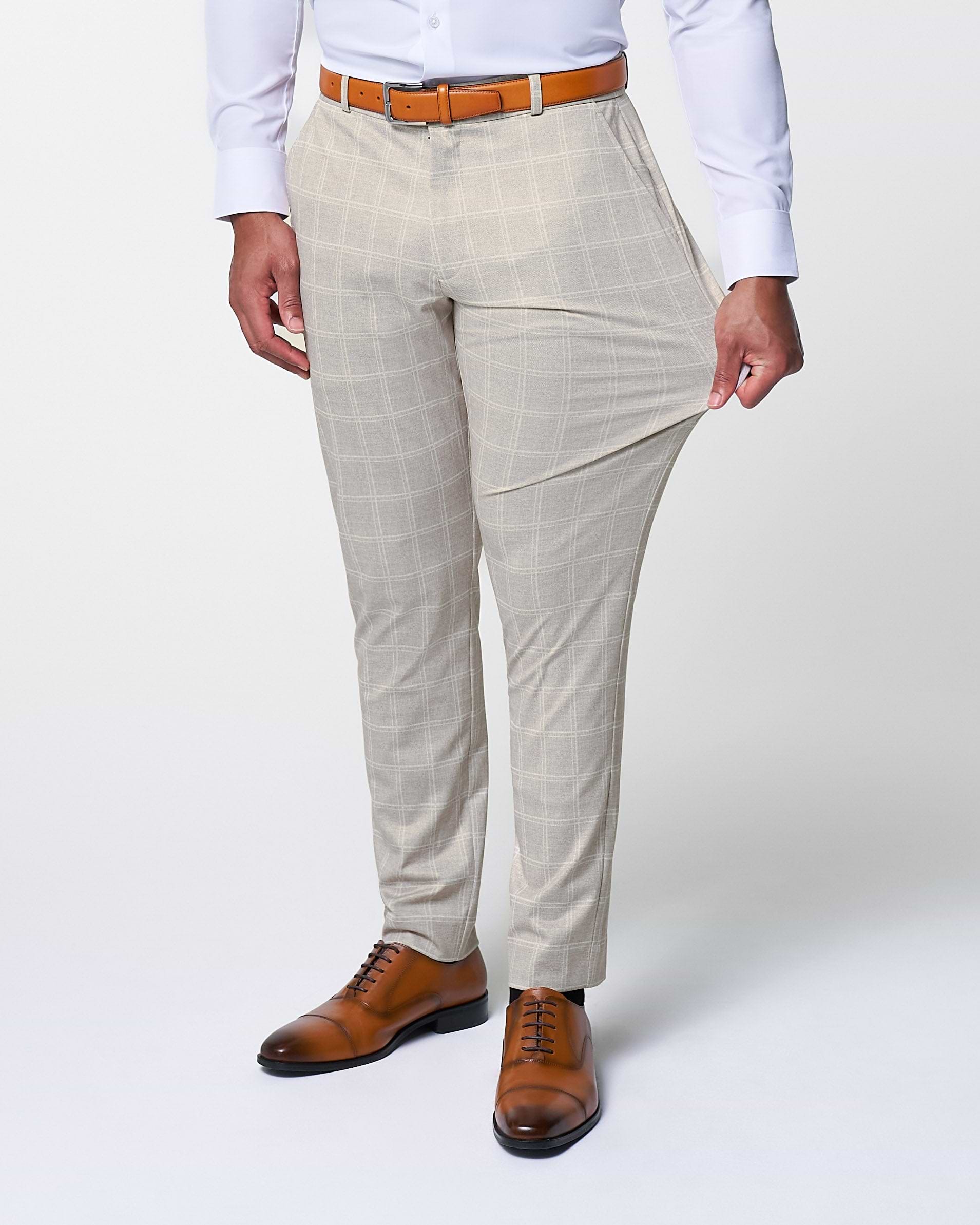 Athletic Fit Stretch Suit - Tan and White Windowpane Suit