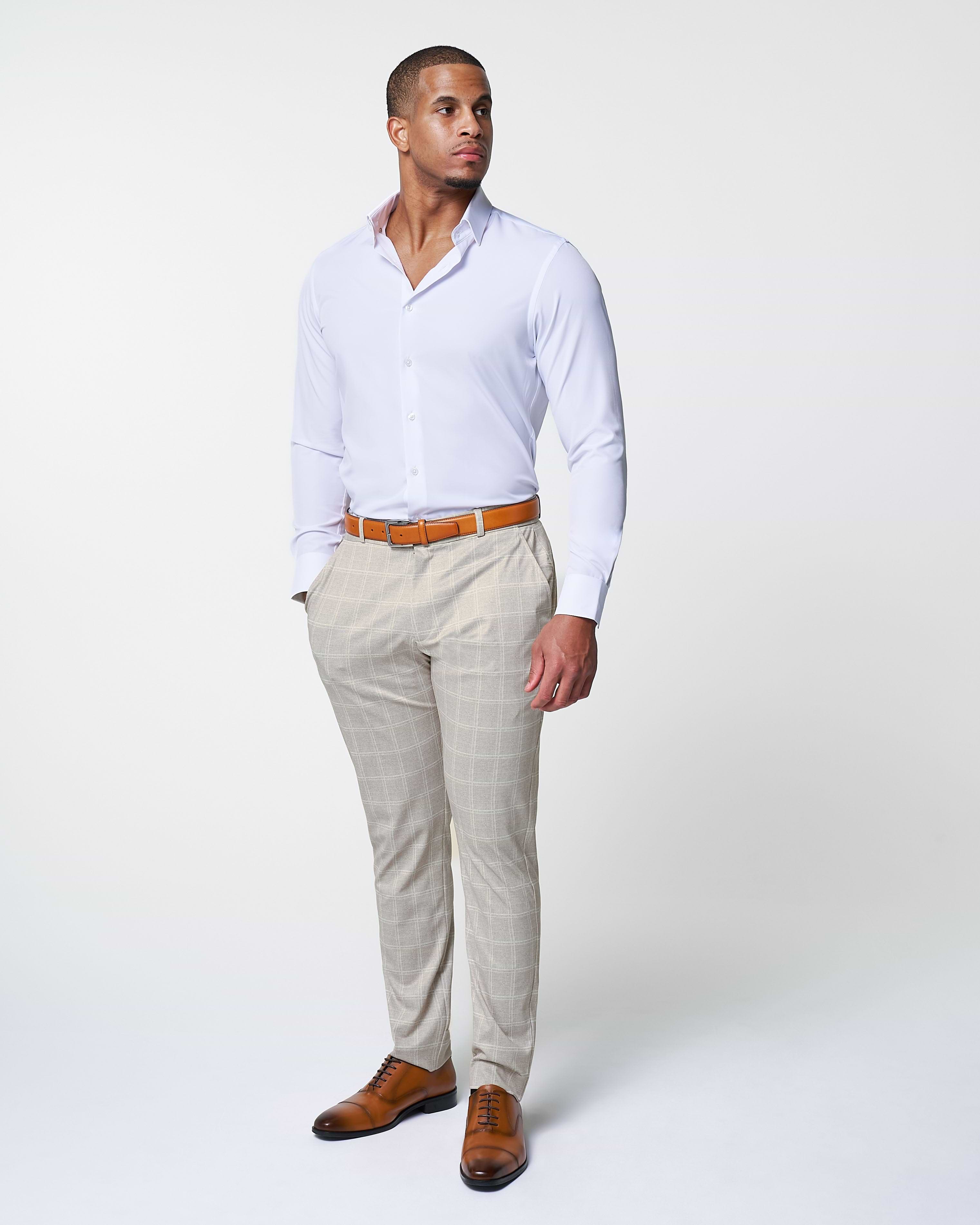 Athletic Fit Stretch Suit - Tan and White Windowpane Suit