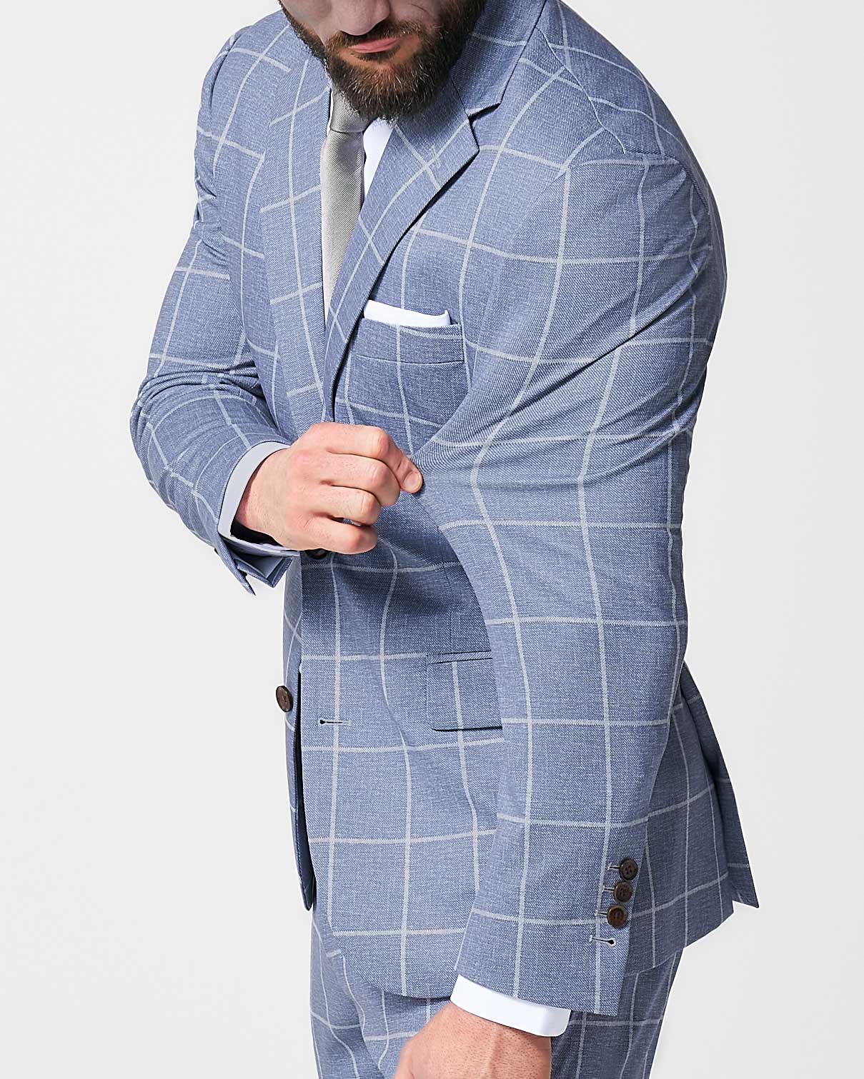 Athletic Fit Stretch Suit - Textured Light Blue with White Windowpane