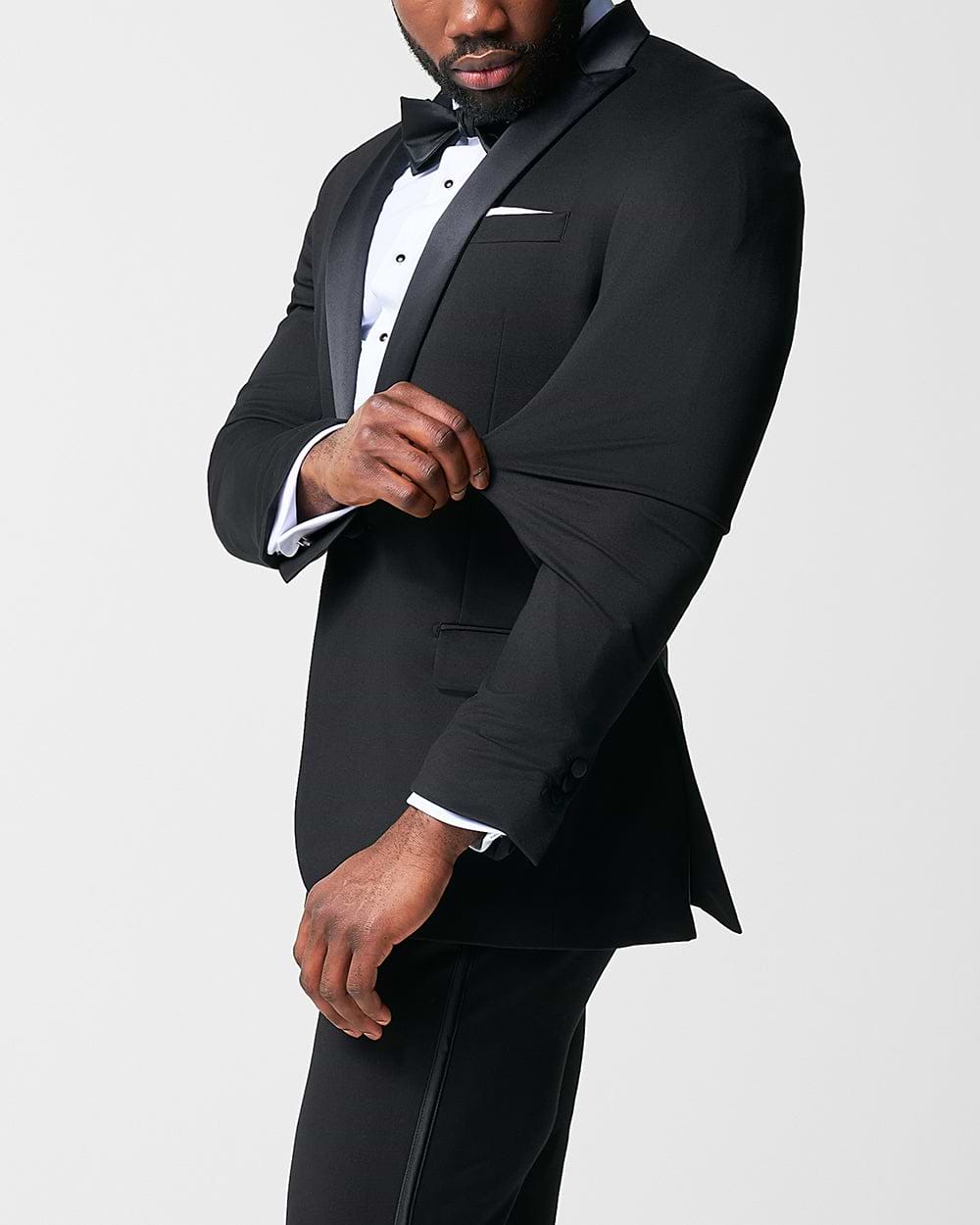 Athletic Fit Stretch Tuxedo - Black with Peak Lapel