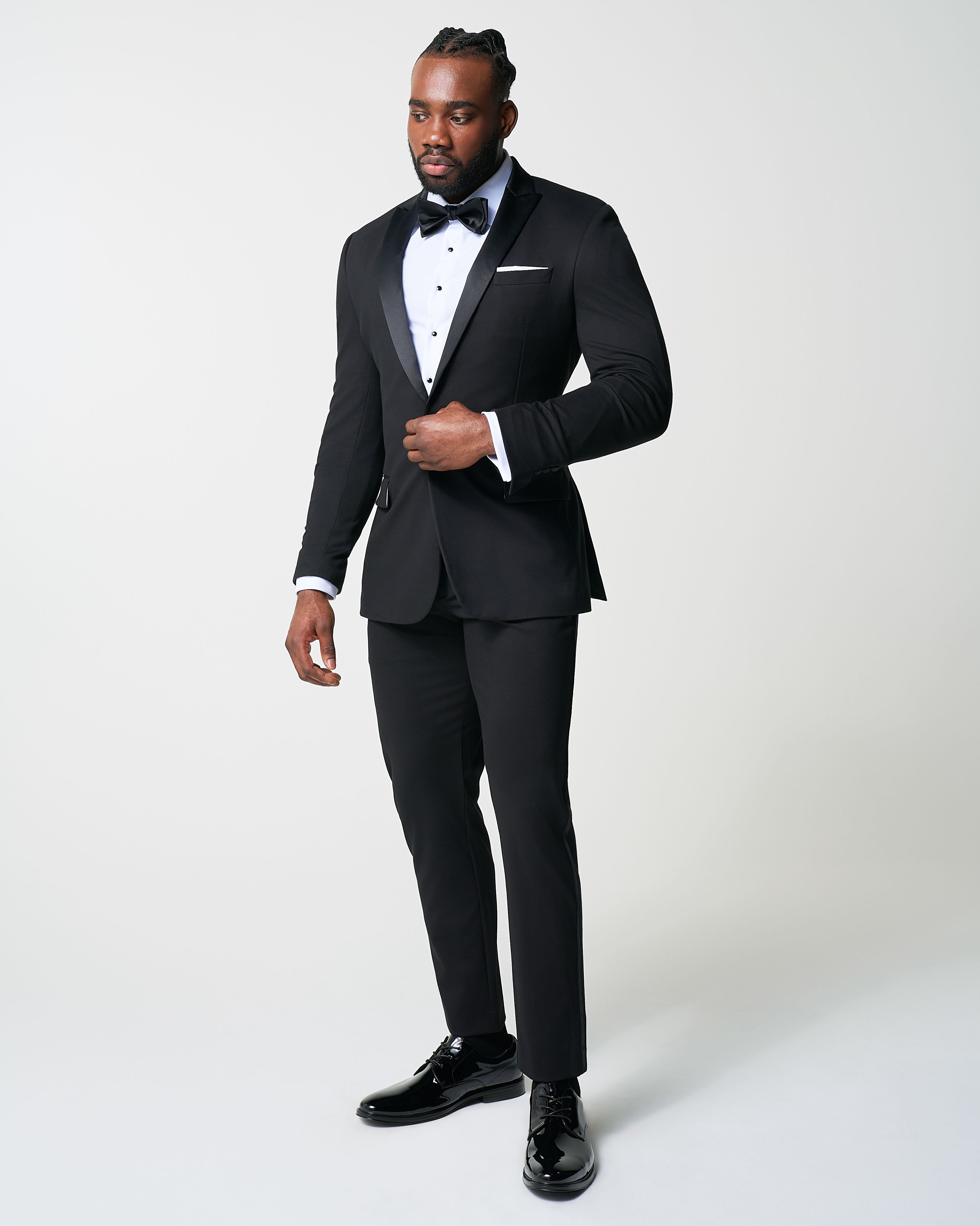 Athletic Fit Stretch Tuxedo - Black with Peak Lapel