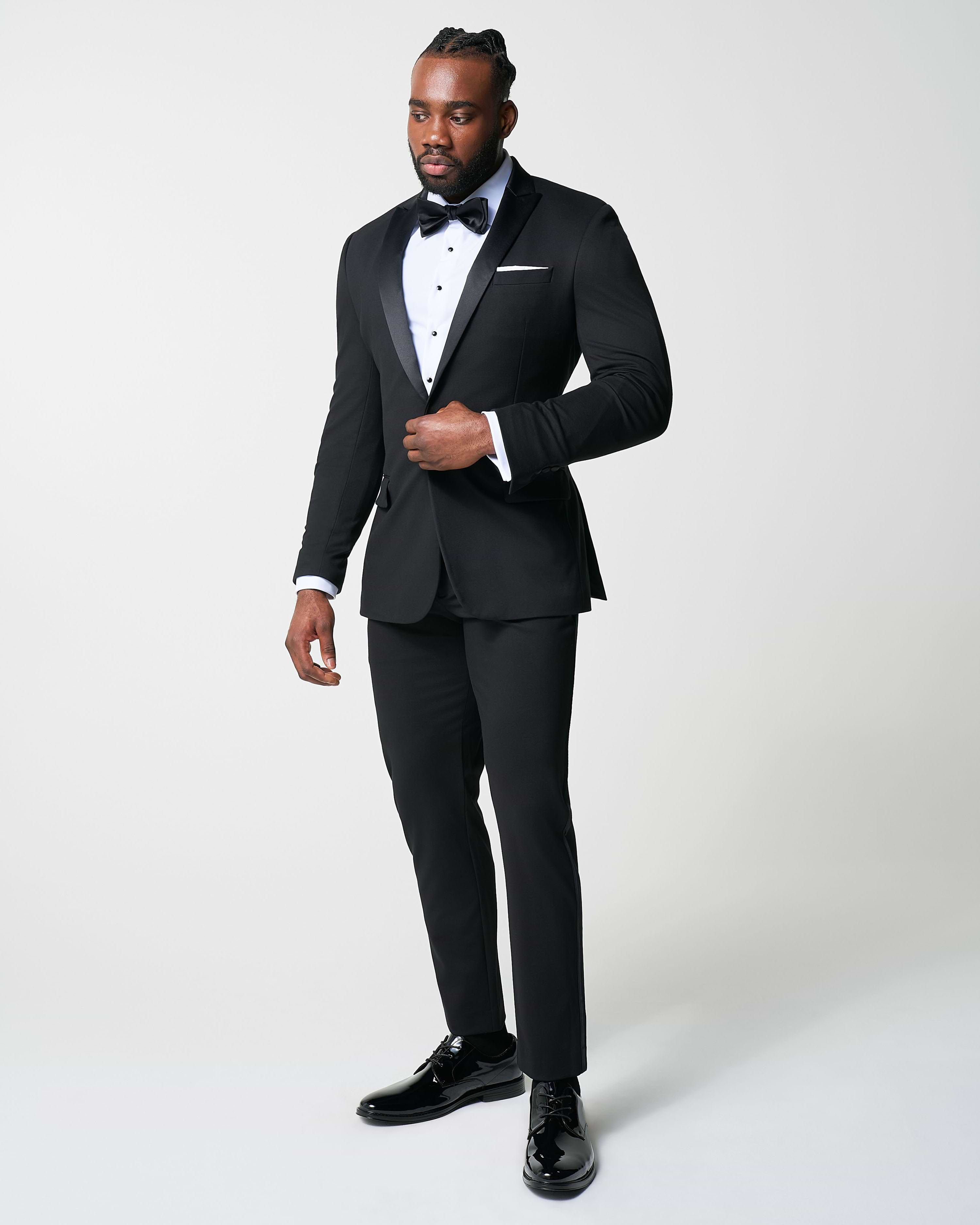 Athletic Fit Stretch Tuxedo - Black with Peak Lapel