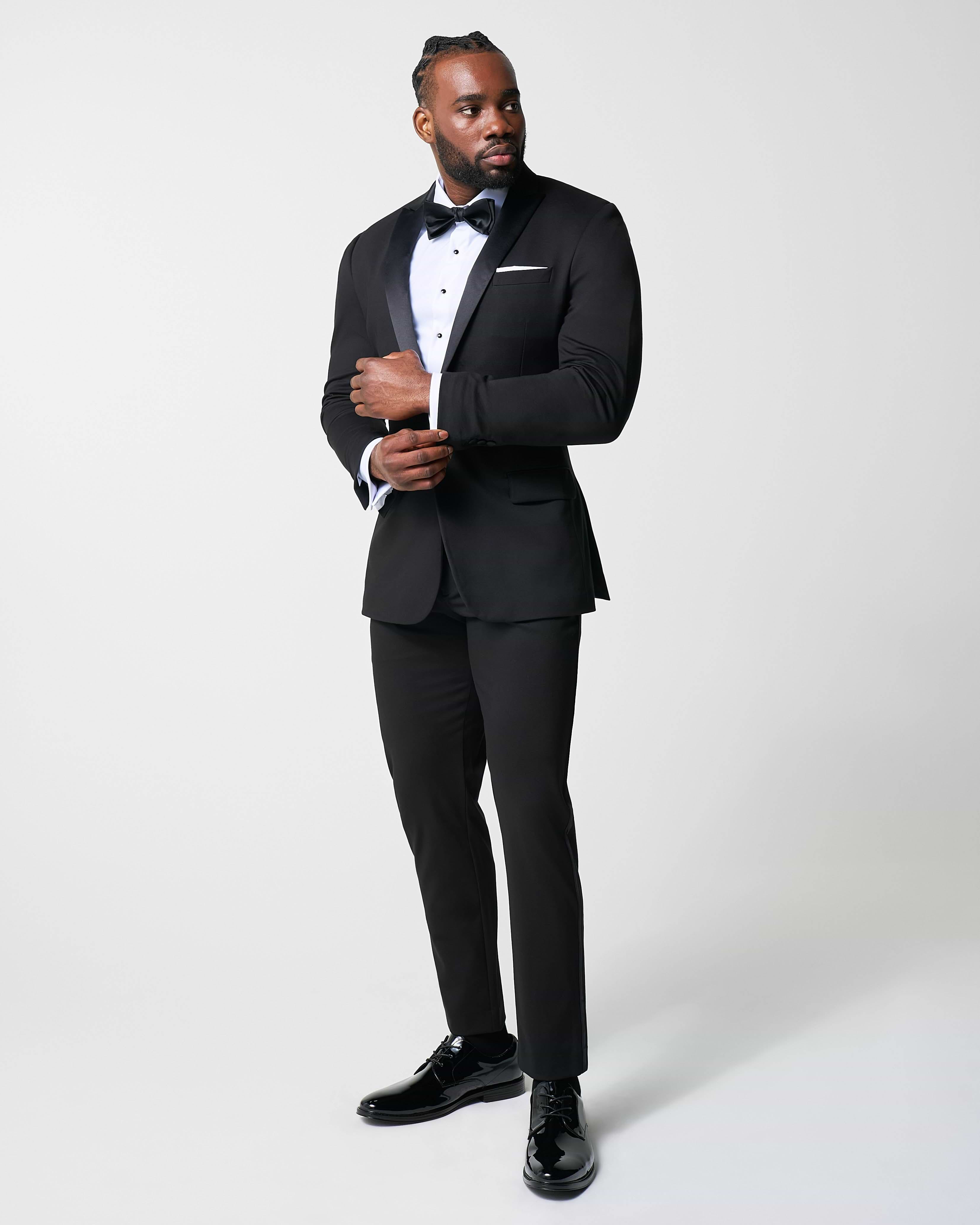 Athletic Fit Stretch Tuxedo - Black with Peak Lapel