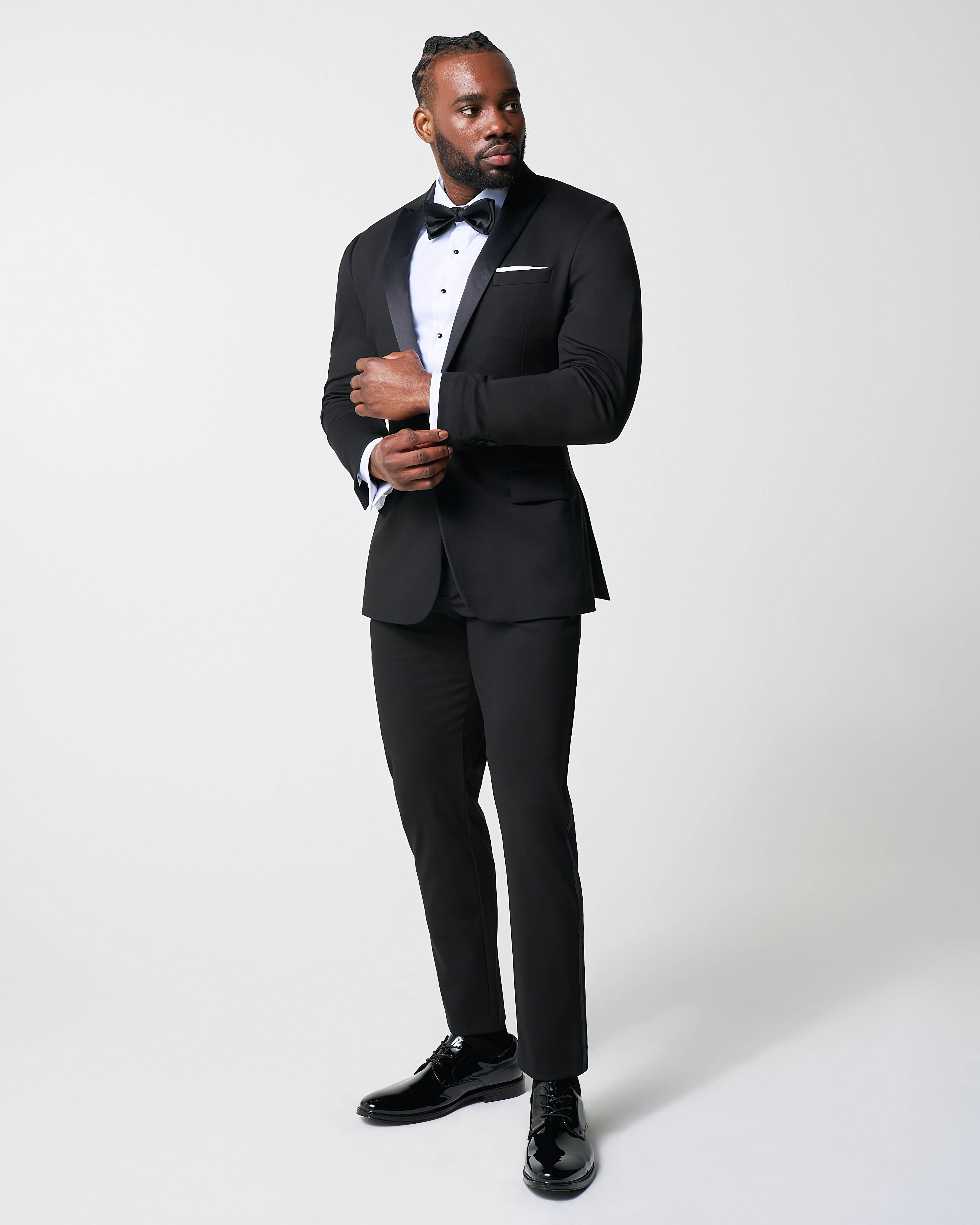 Athletic Fit Stretch Tuxedo - Black with Peak Lapel