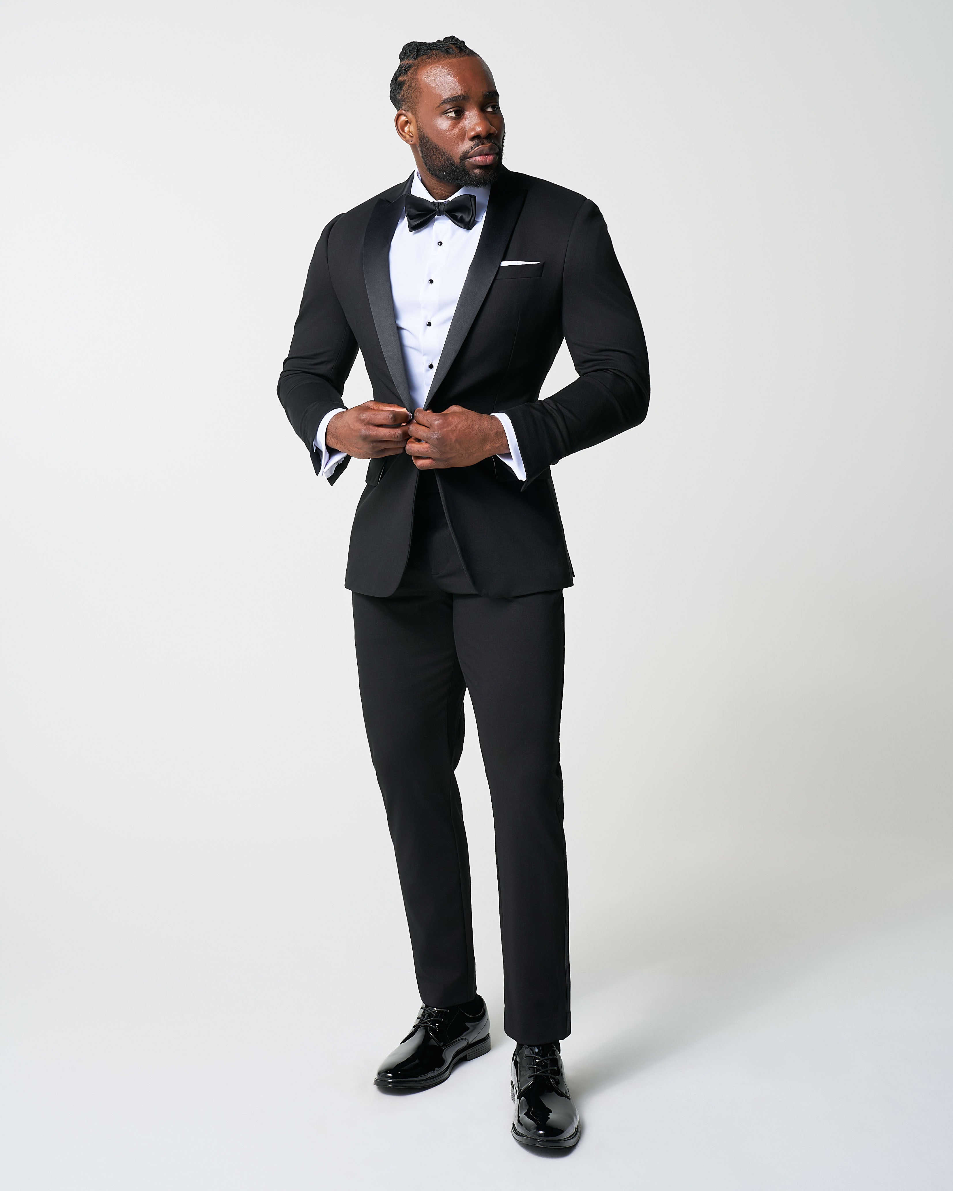 Athletic Fit Stretch Tuxedo - Black with Peak Lapel