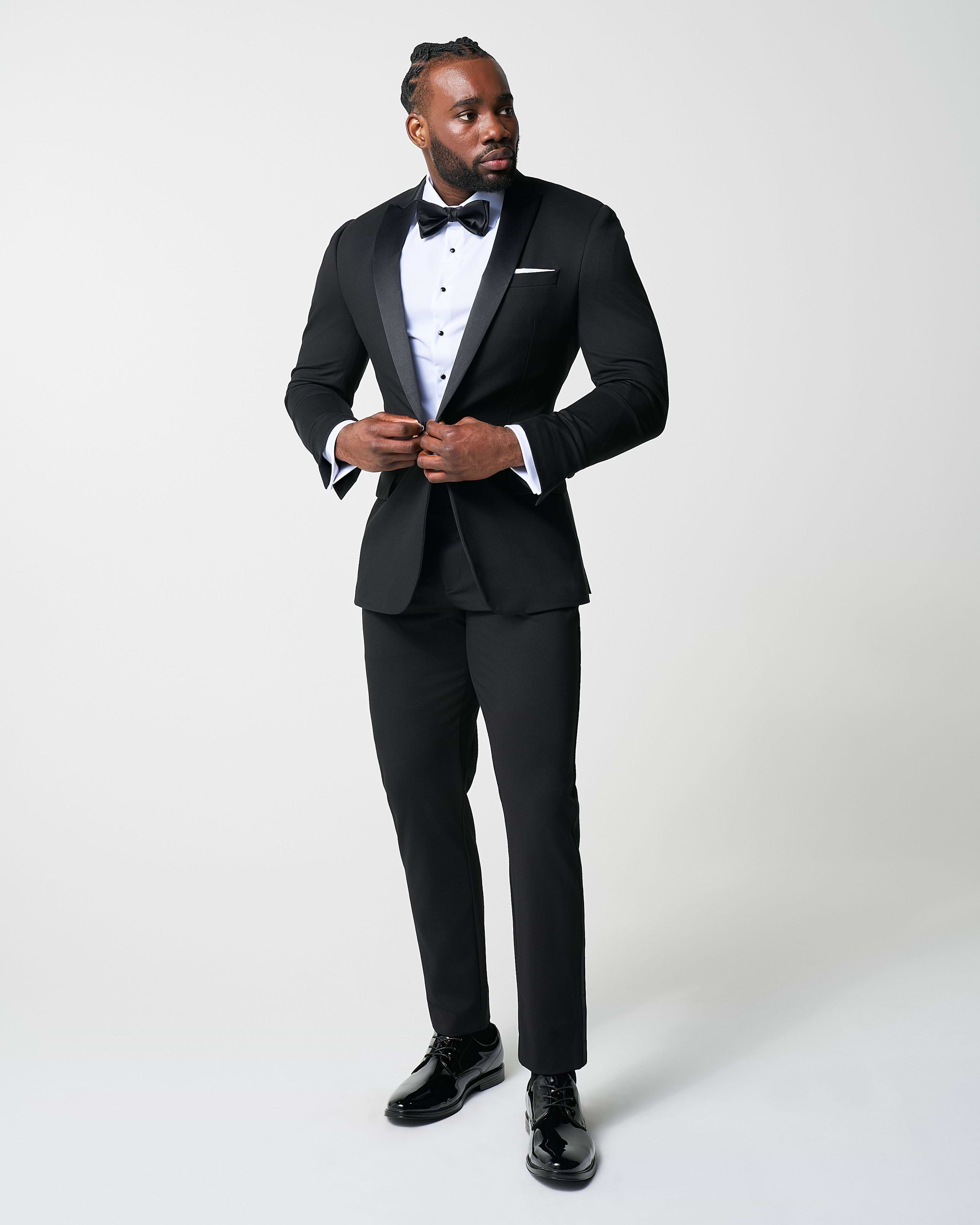 Athletic Fit Stretch Tuxedo - Black with Peak Lapel