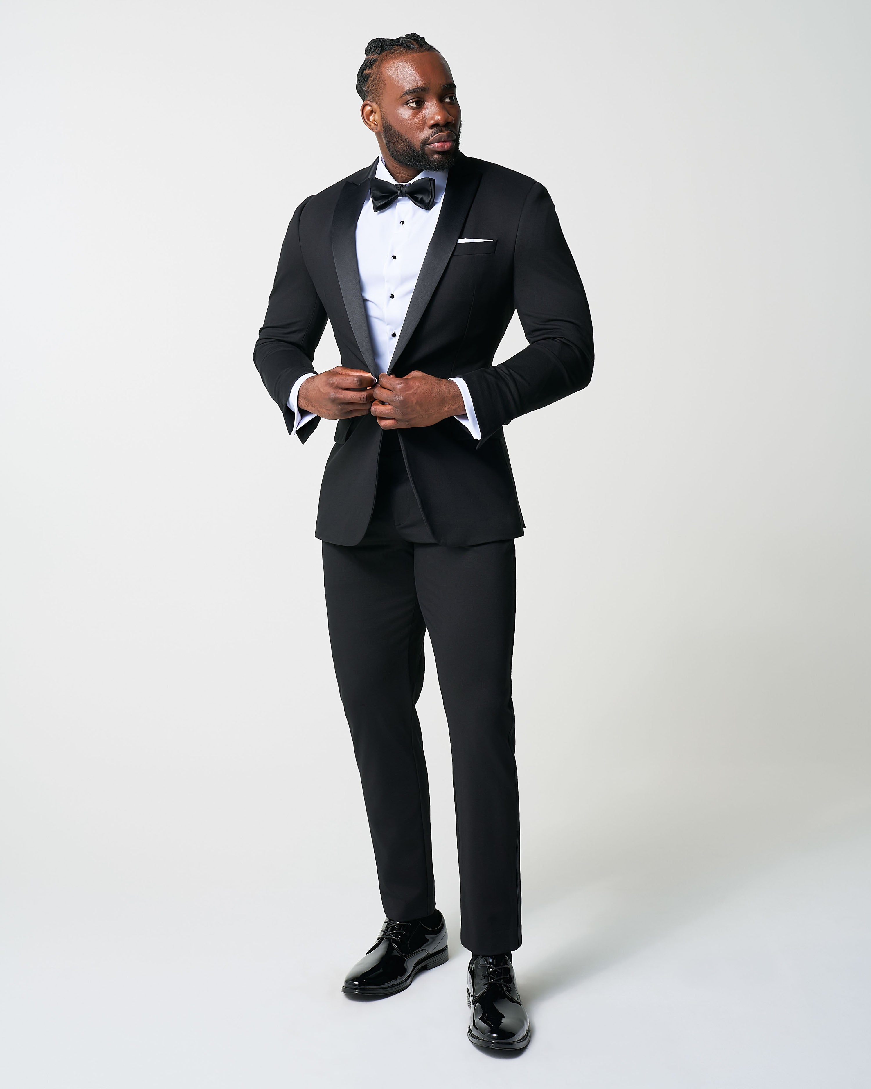 Athletic Fit Stretch Tuxedo - Black with Peak Lapel