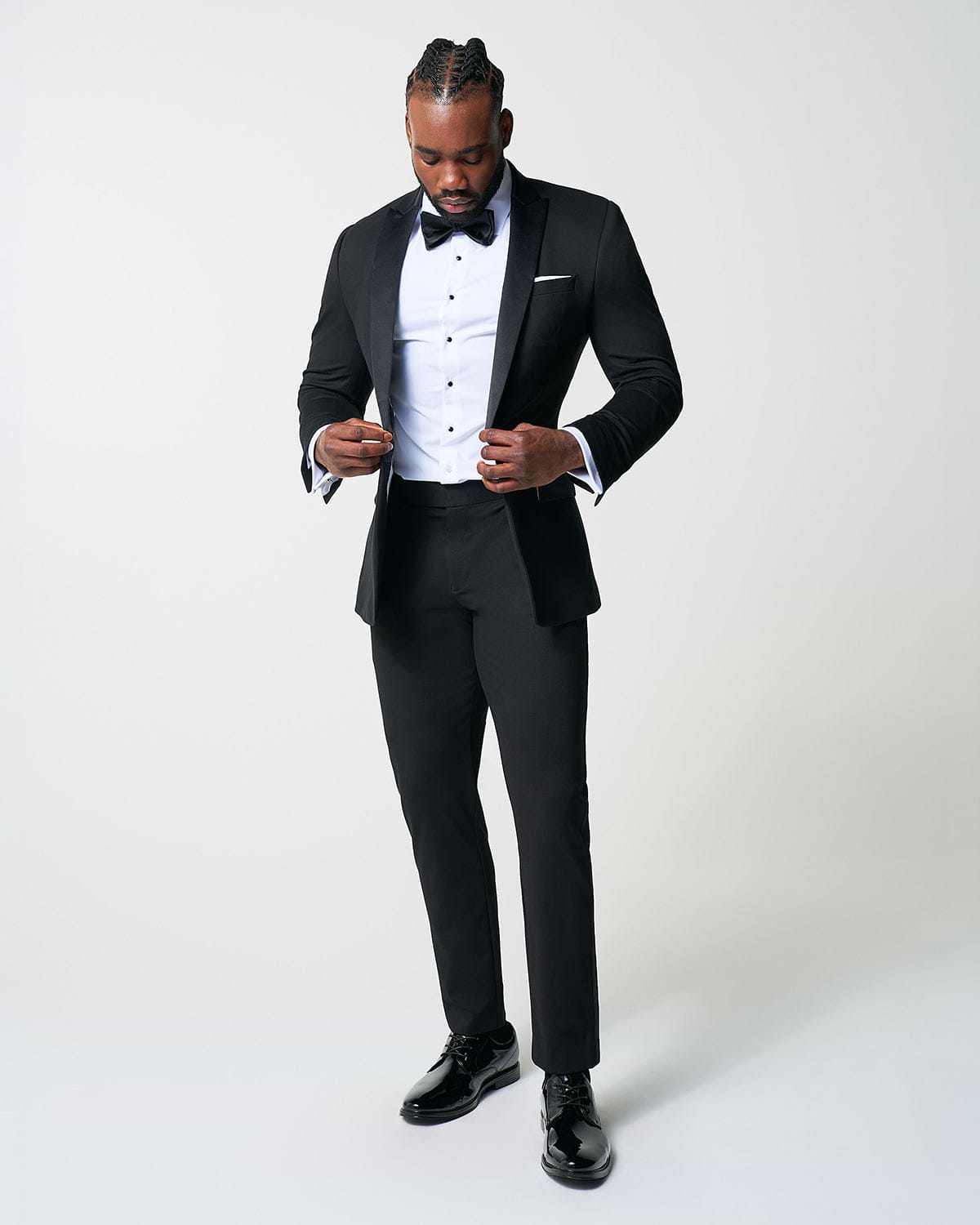 Athletic Fit Stretch Tuxedo - Black with Peak Lapel