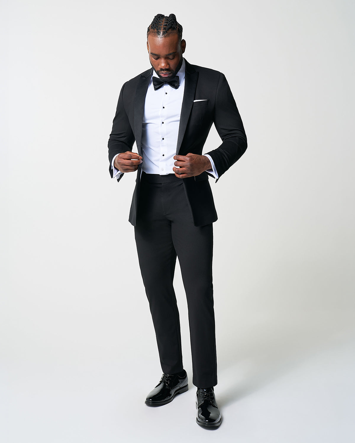 Athletic Fit Stretch Tuxedo - Black with Peak Lapel