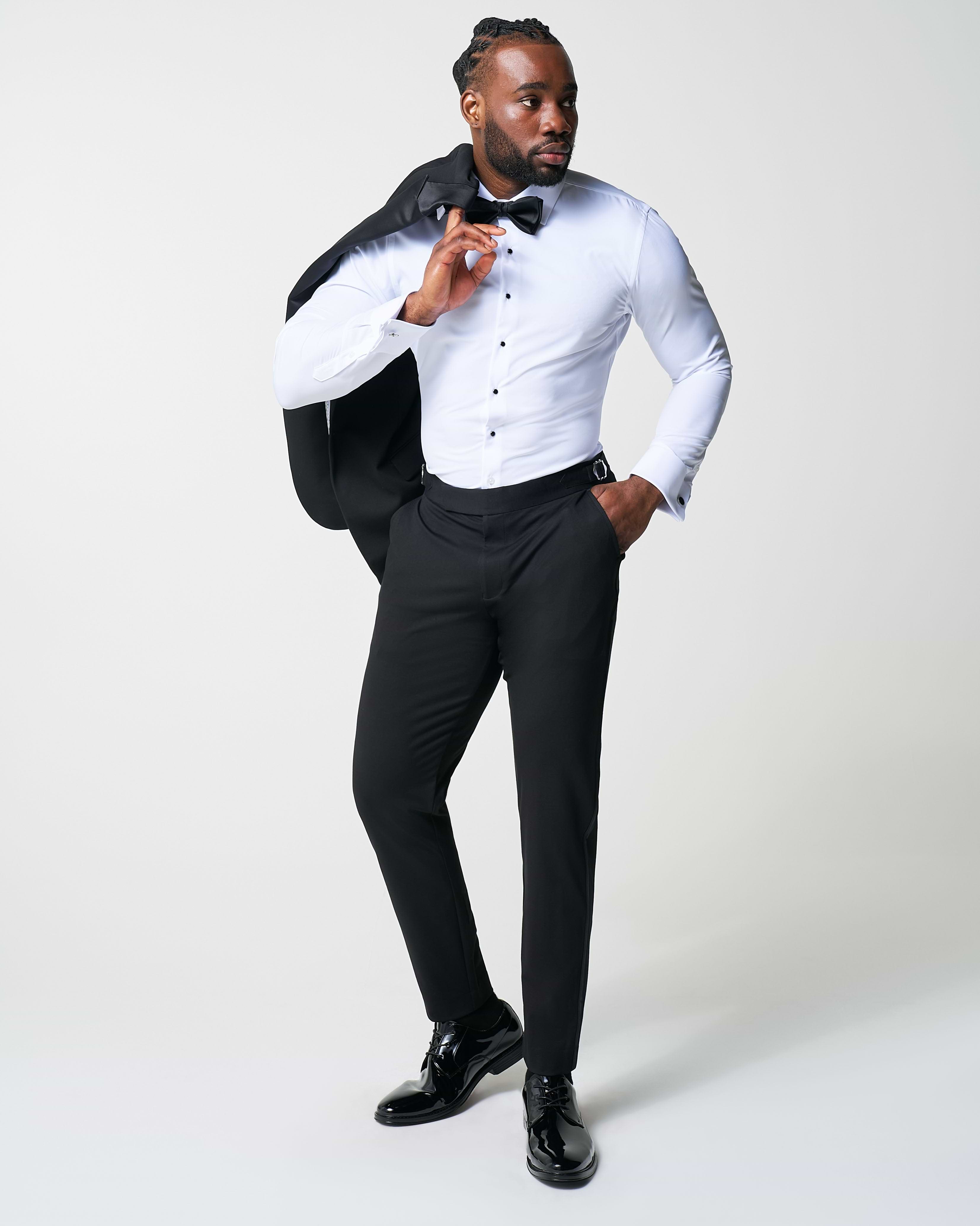 Athletic Fit Stretch Tuxedo - Black with Peak Lapel