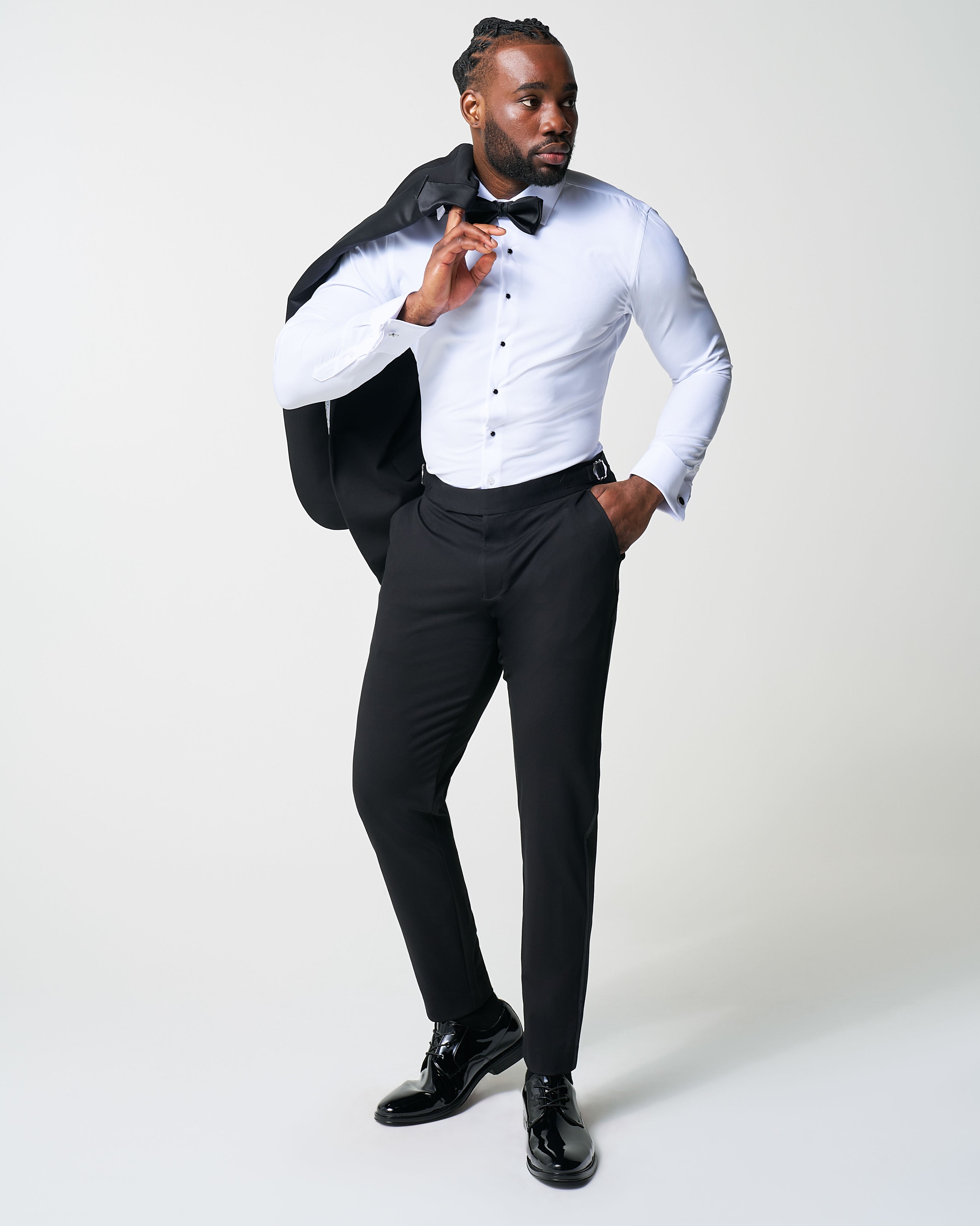 Athletic Fit Stretch Tuxedo - Black with Peak Lapel