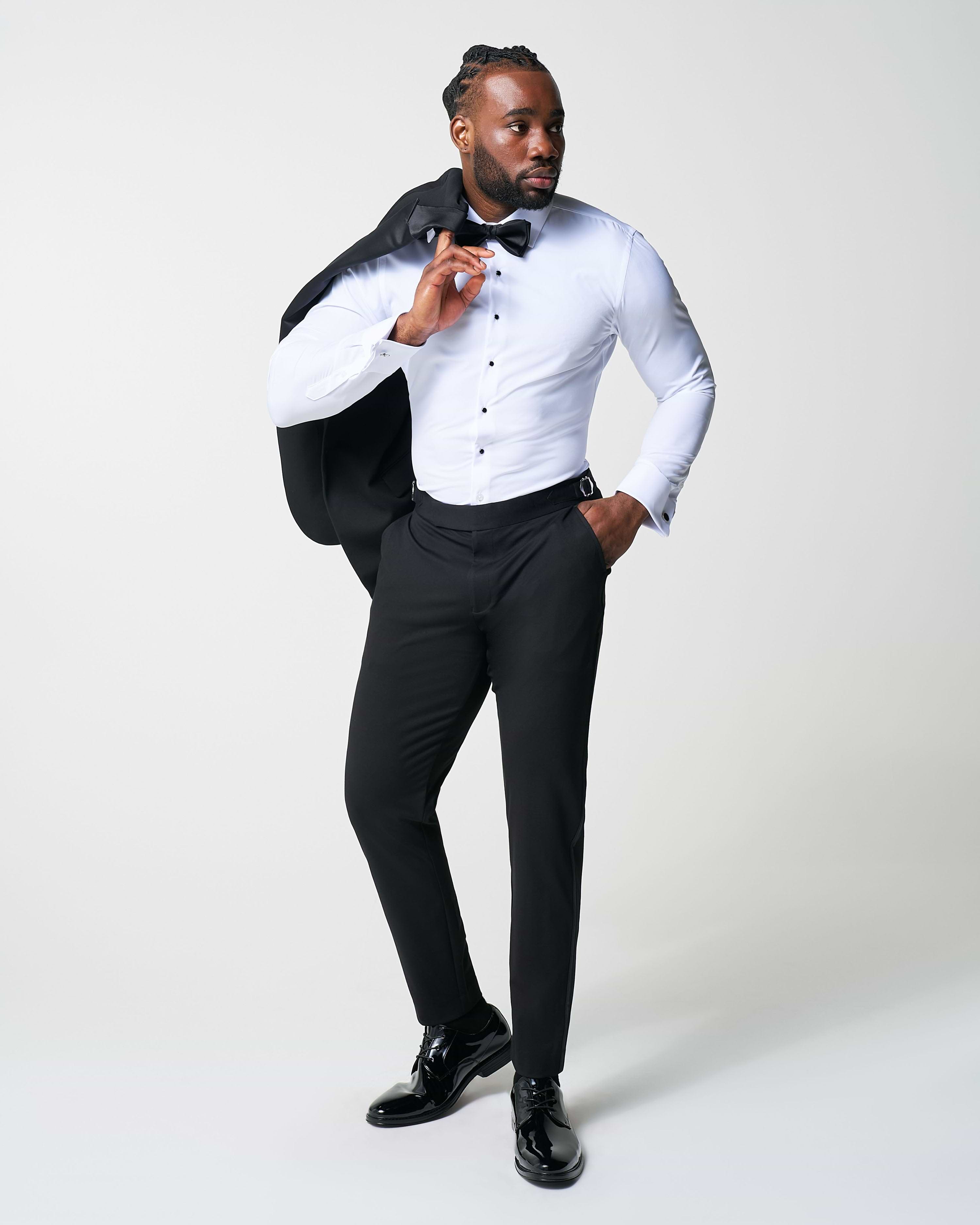 Athletic Fit Stretch Tuxedo - Black with Peak Lapel