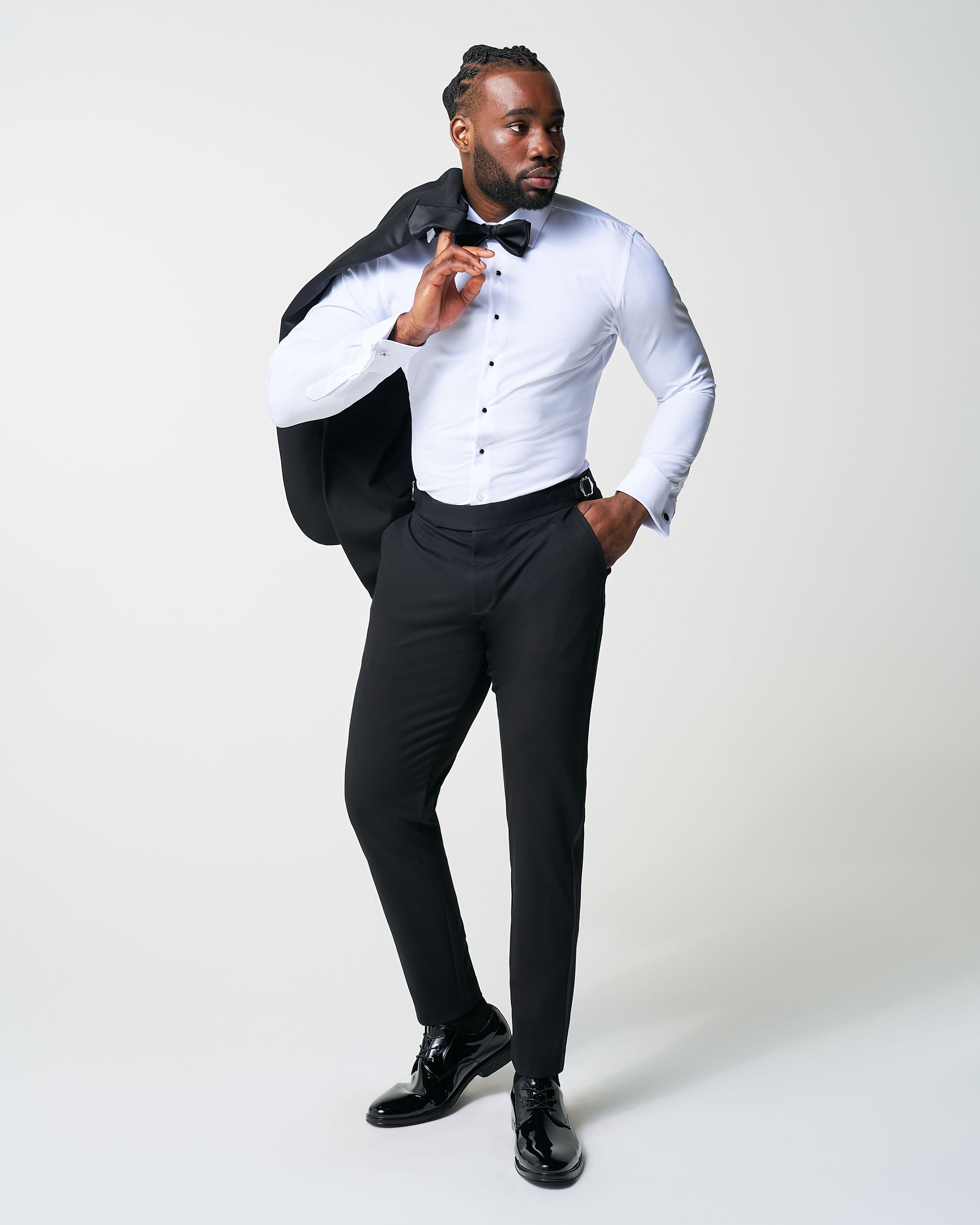 Athletic Fit Stretch Tuxedo - Black with Peak Lapel