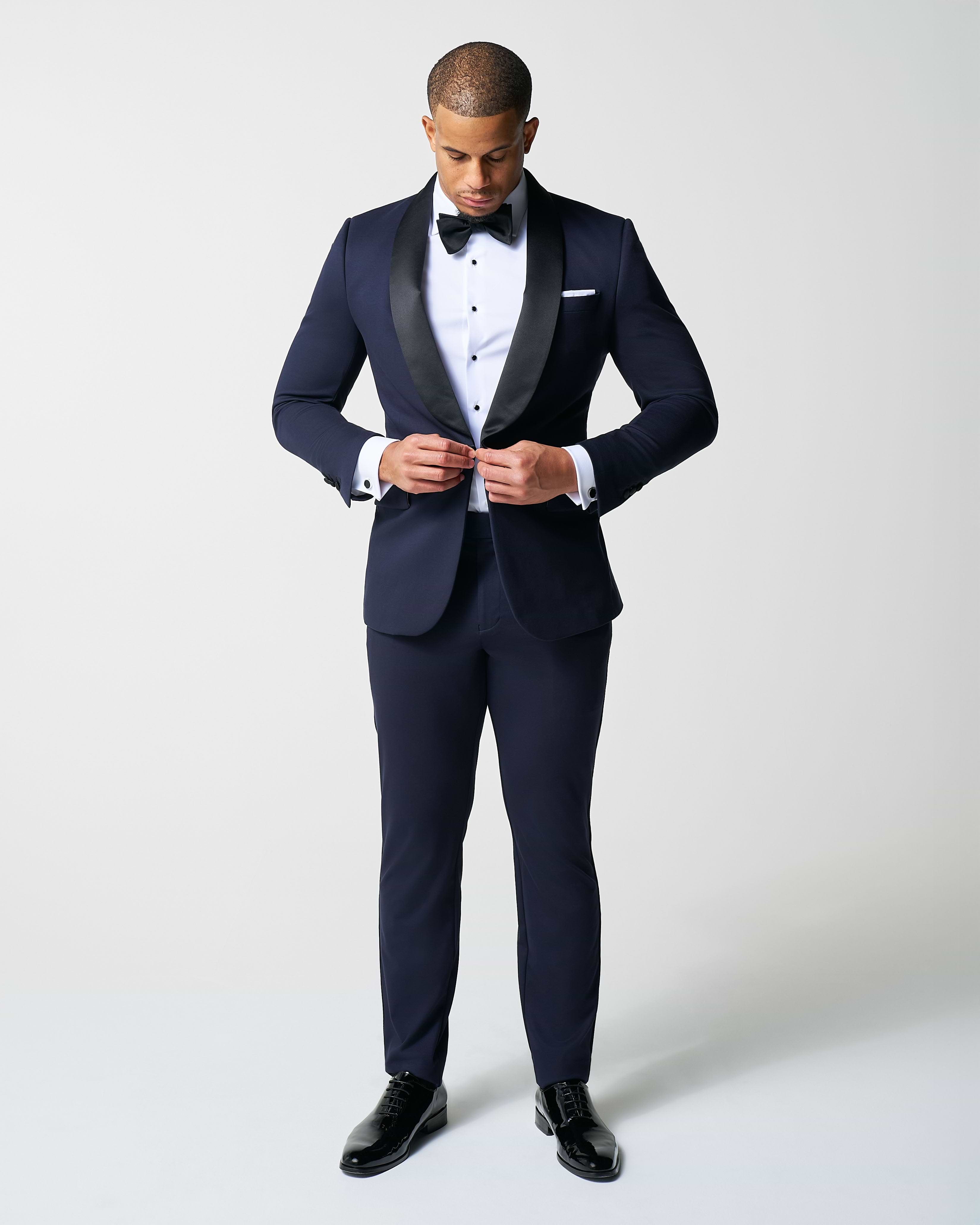 Athletic Fit Stretch Tuxedo - Navy with Shawl Lapel