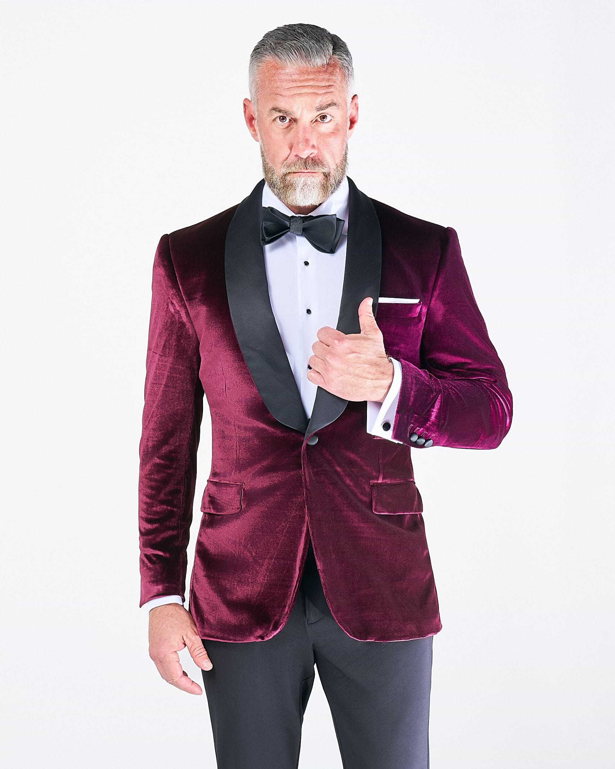 Athletic Fit Stretch Tuxedo Jacket - Maroon Velvet