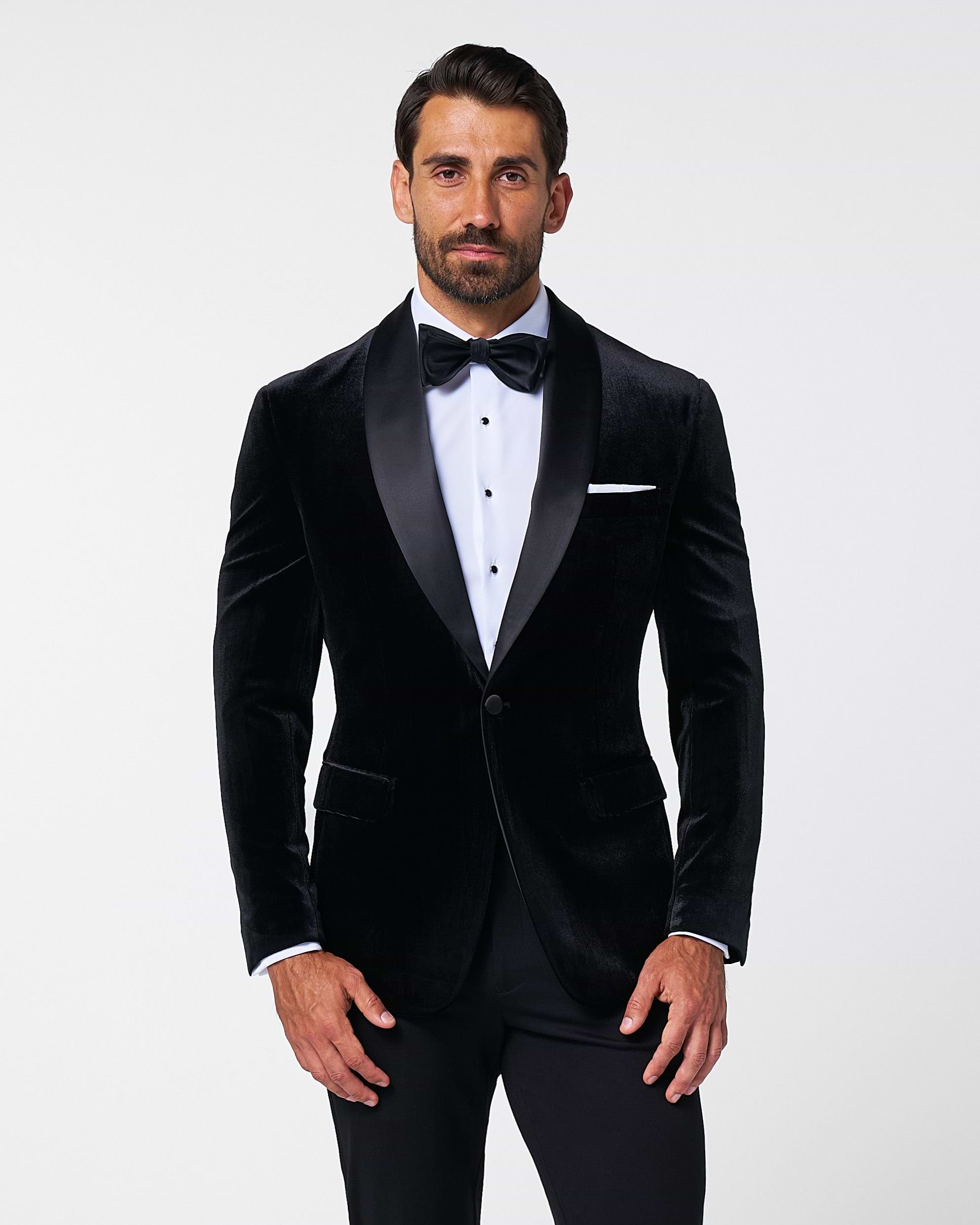 Tuxedo Jacket - Black Velvet with Peak Lapel