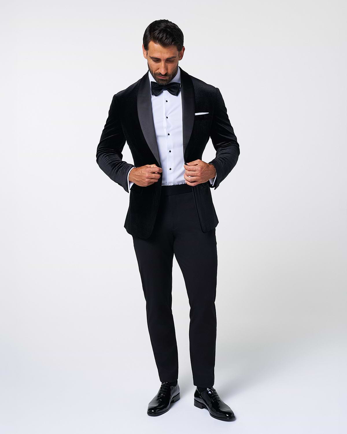 Tuxedo Jacket - Black Velvet with Peak Lapel