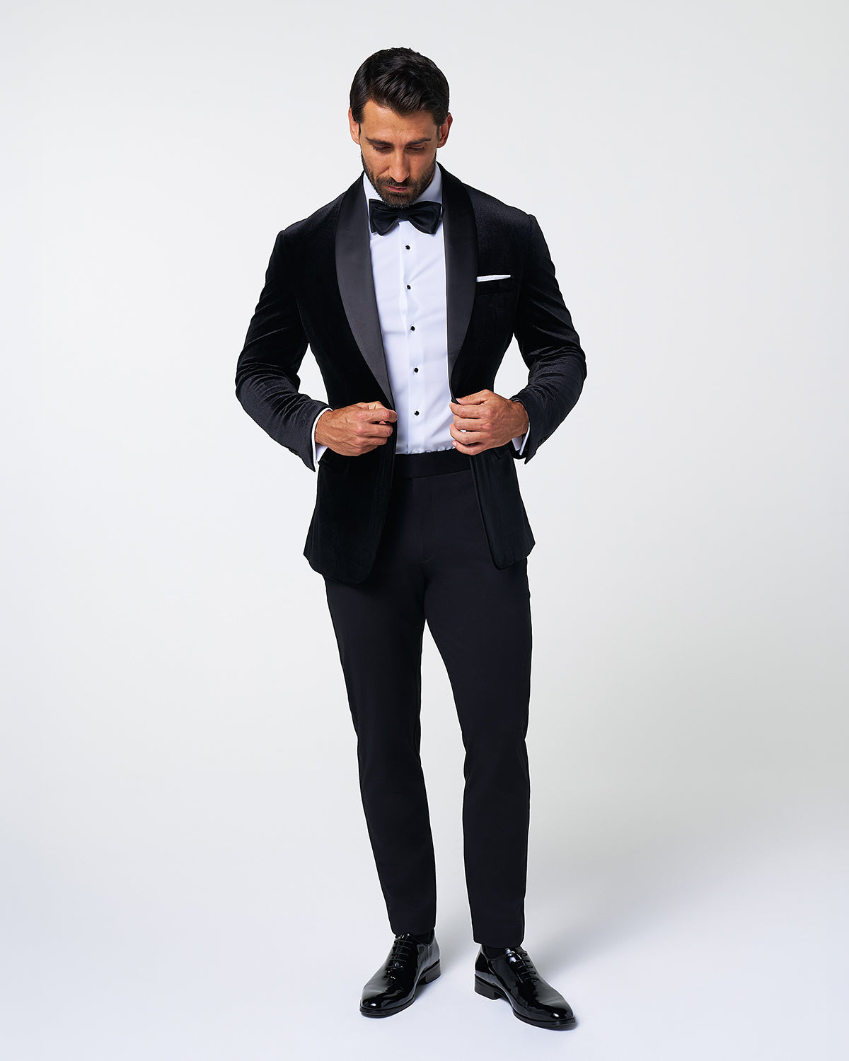 Tuxedo Jacket - Black Velvet with Peak Lapel