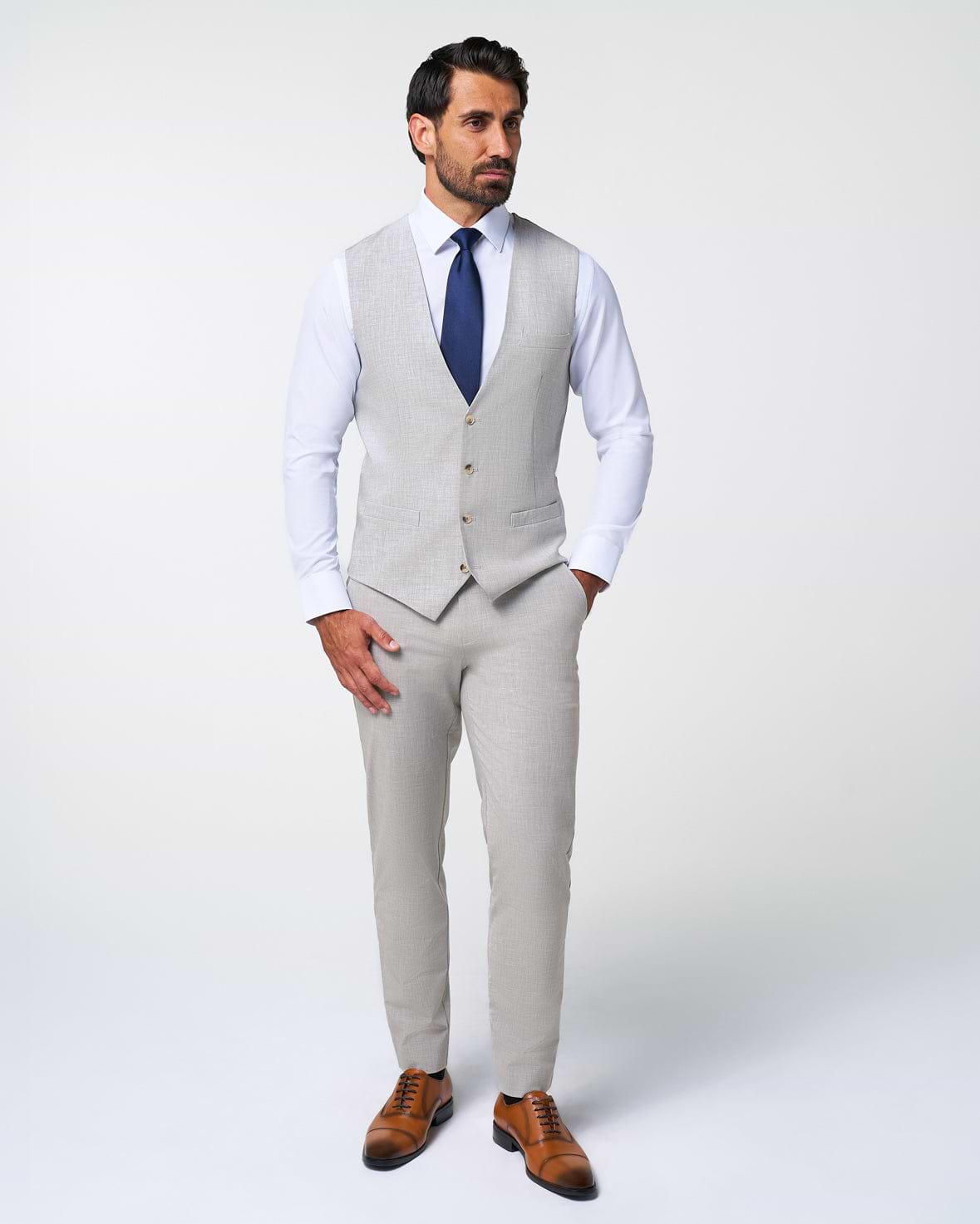 Athletic Fit Stretch Suit Vest - Lightweight Heathered Light Grey