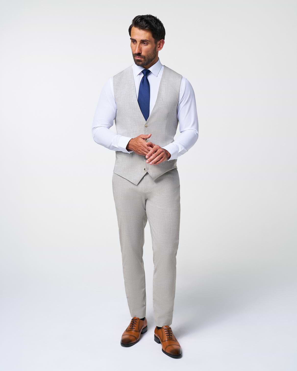 Athletic Fit Stretch Suit Vest - Lightweight Heathered Light Grey