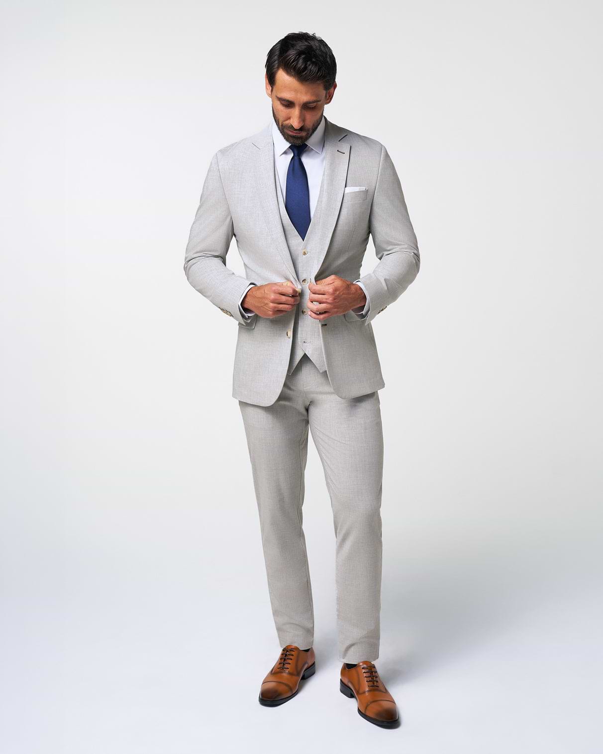 Athletic Fit Stretch Suit Vest - Lightweight Heathered Light Grey