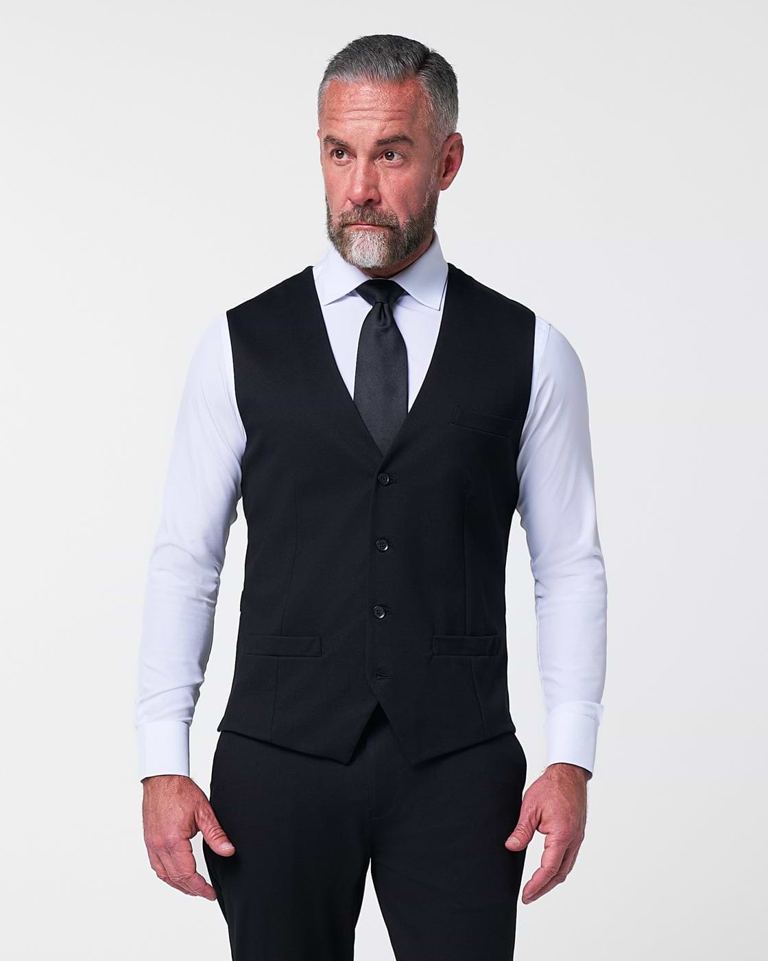Athletic Fit Stretch Suit Vest - Black