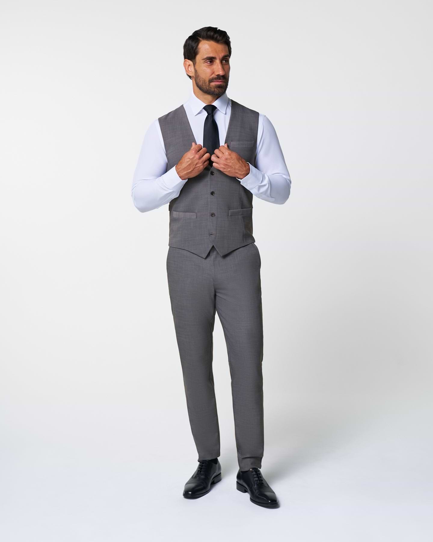 Athletic Fit Stretch Suit Vest - Heathered Grey