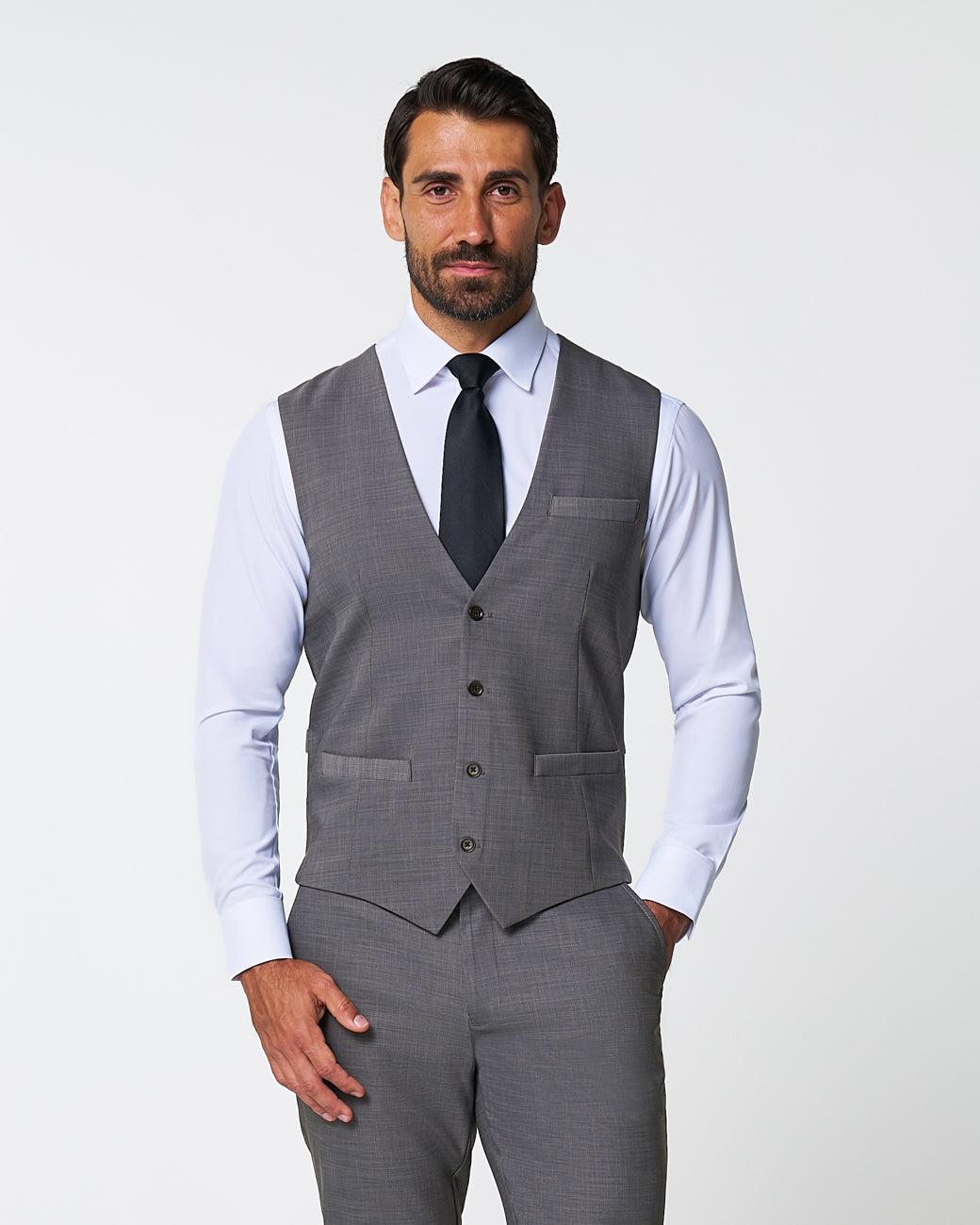 Athletic Fit Stretch Suit Vest - Heathered Grey