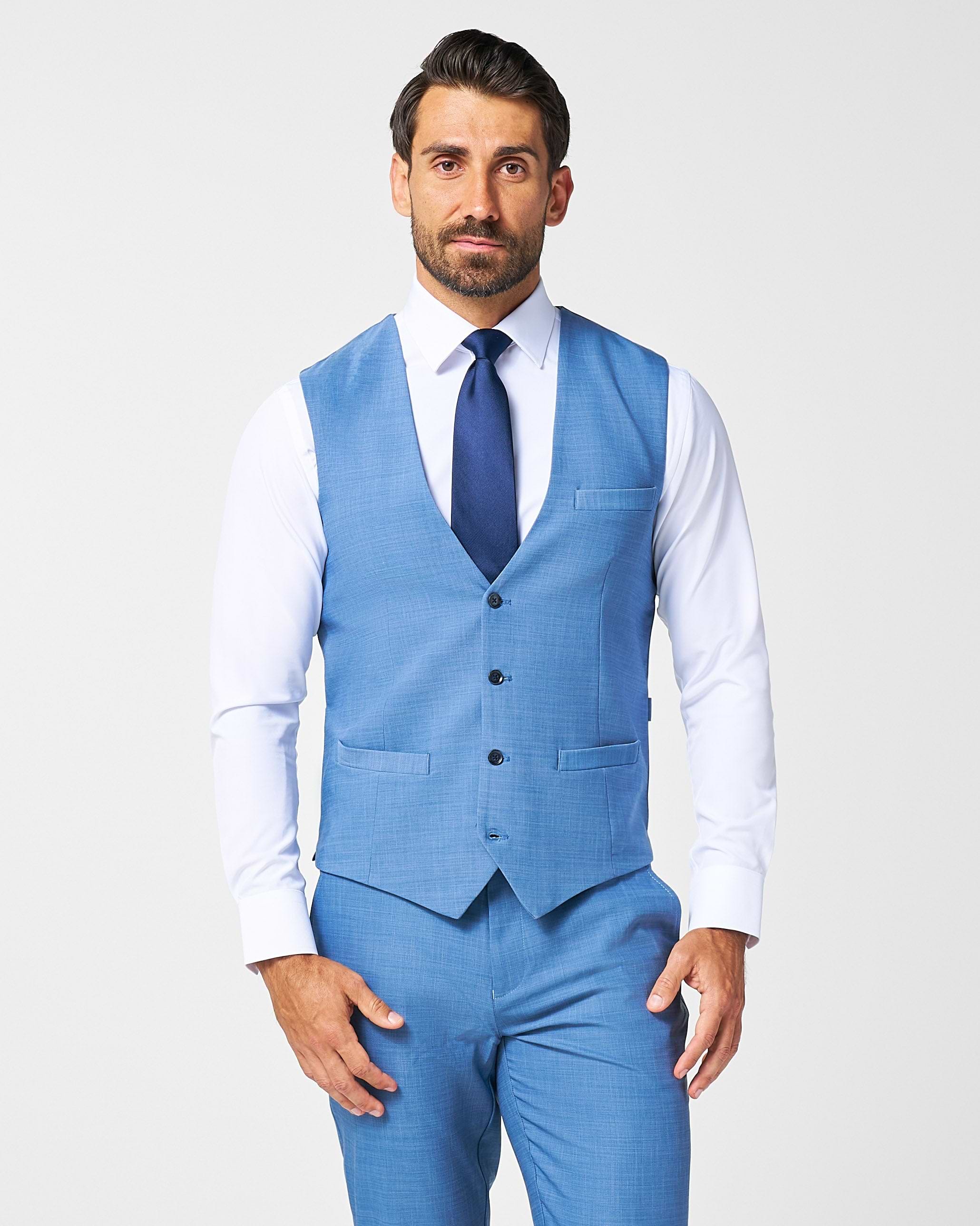 Athletic Fit Stretch Suit Vest - Heathered Light Blue