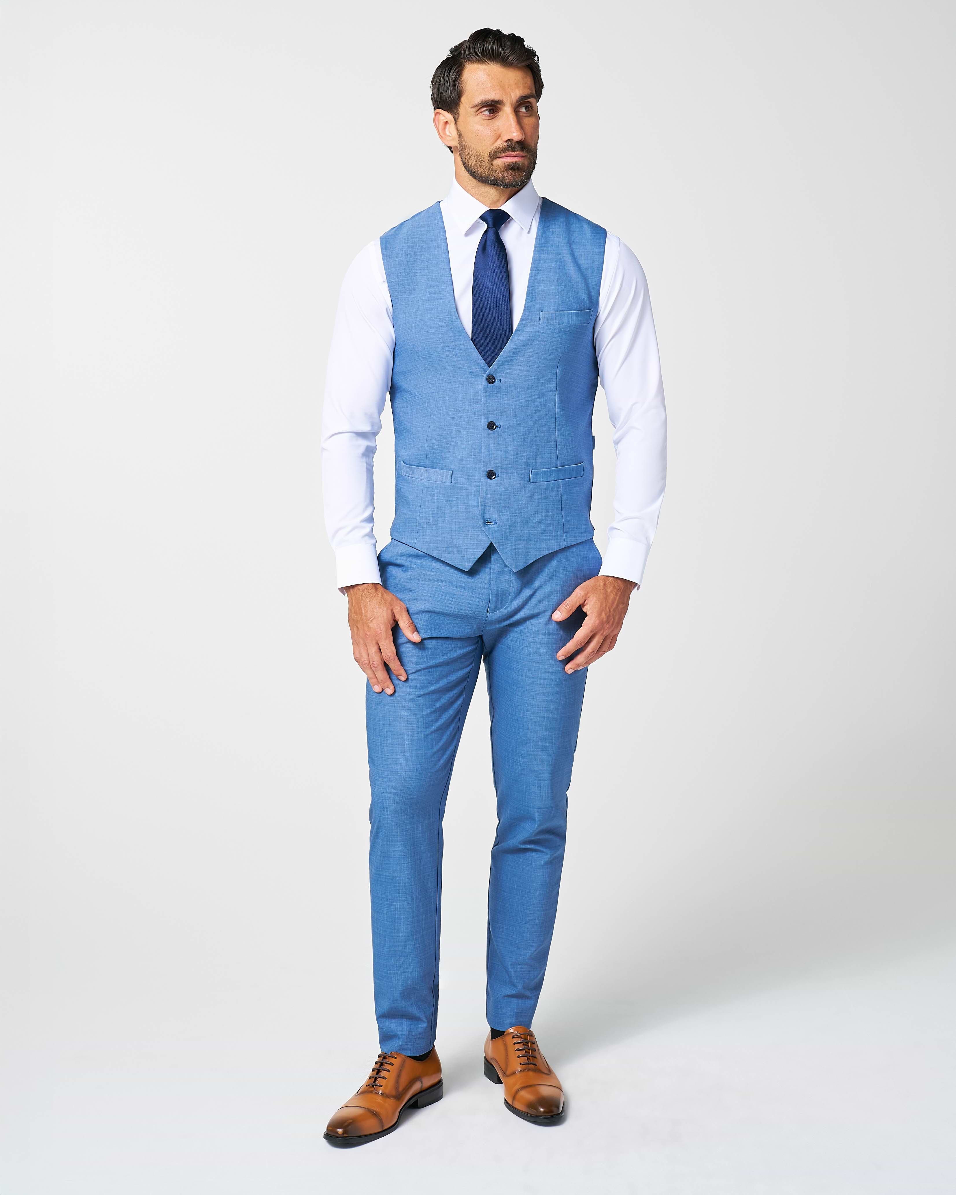 Athletic Fit Stretch Suit Vest - Heathered Light Blue