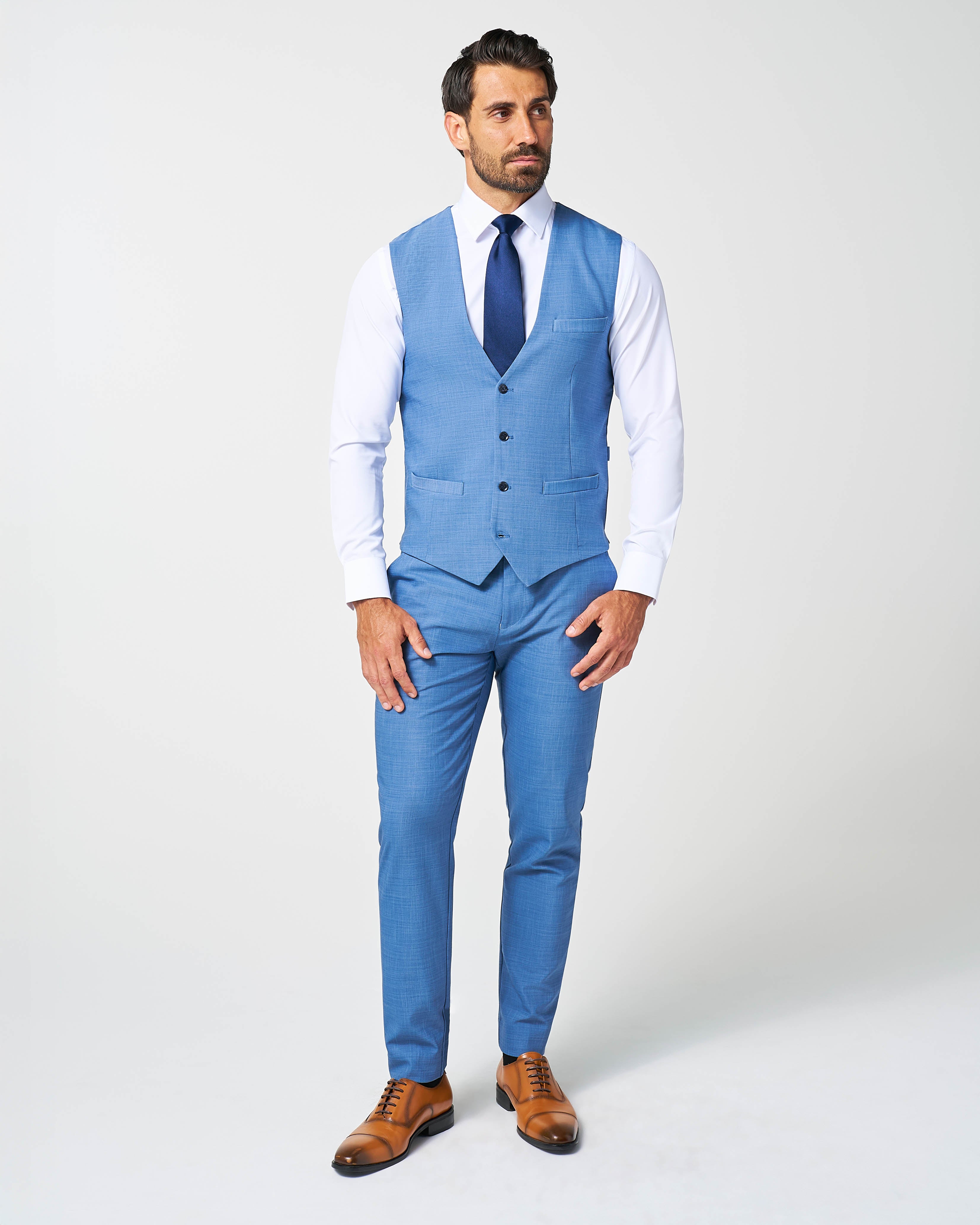 Athletic Fit Stretch Suit Vest - Heathered Light Blue