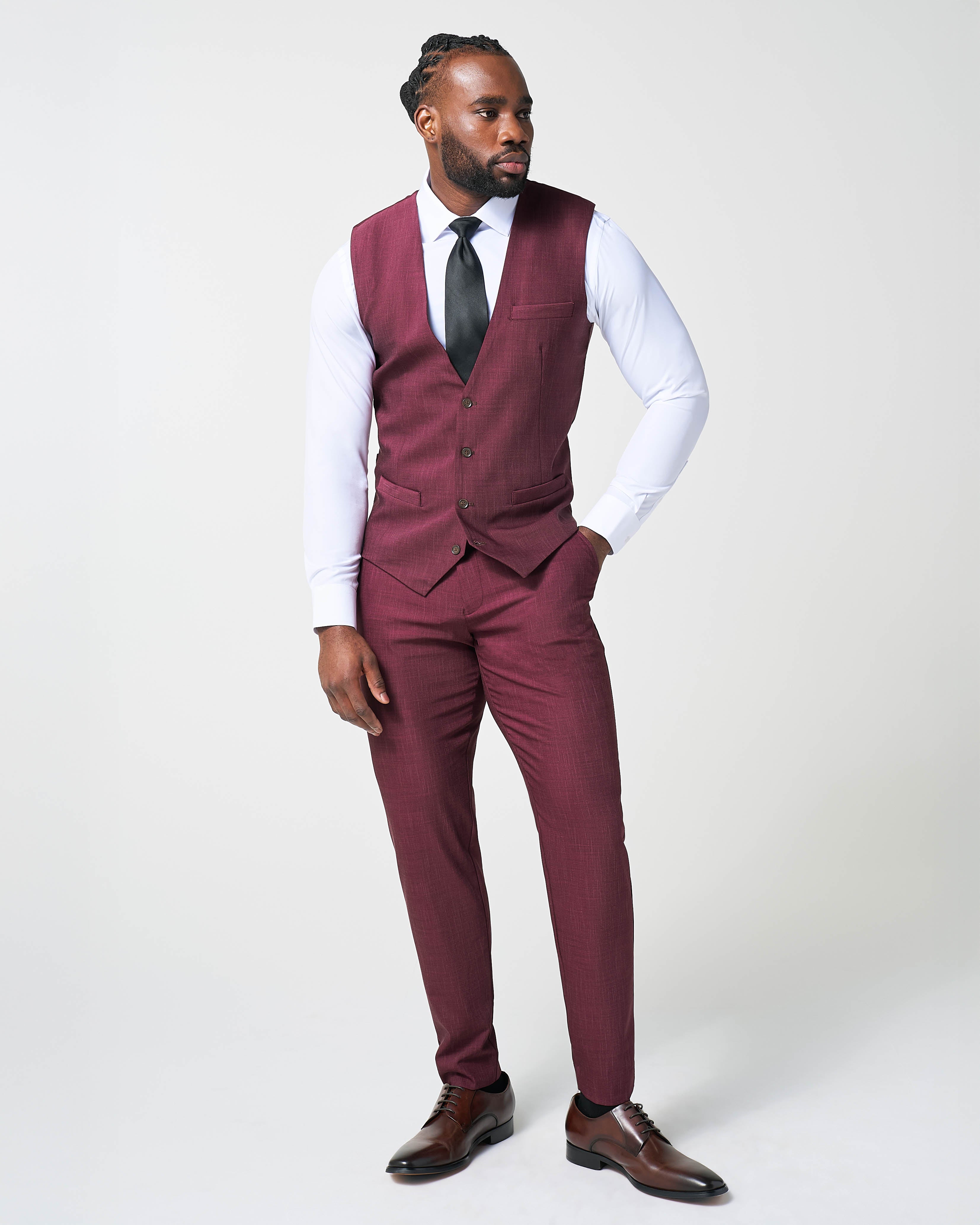 Athletic Fit Stretch Suit Vest - Heathered Maroon
