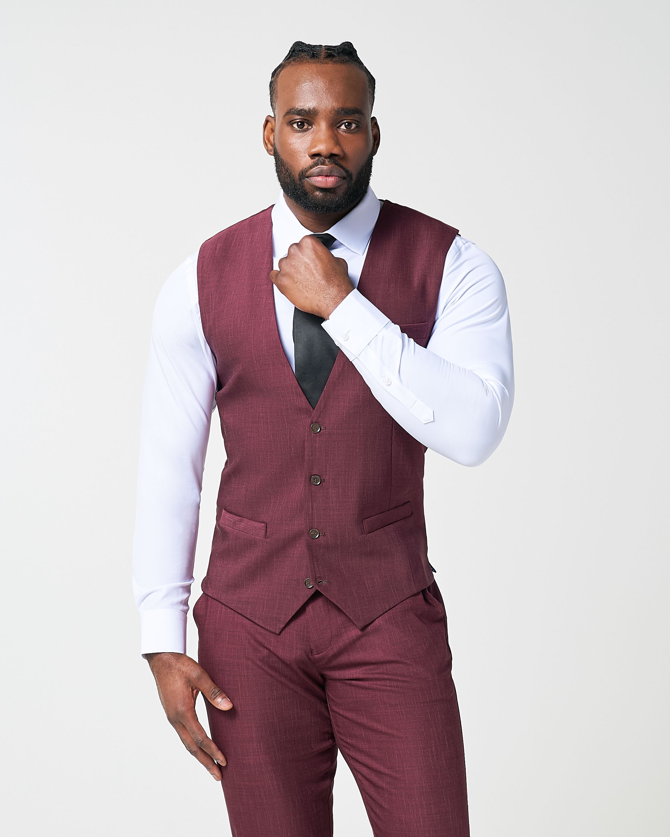 Athletic Fit Stretch Suit Vest - Heathered Maroon