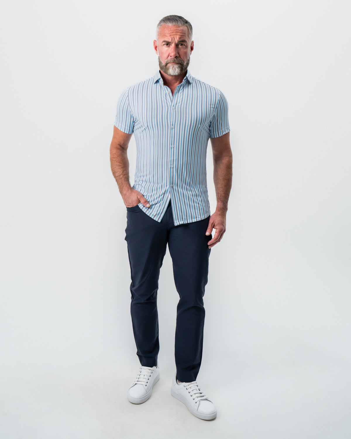 "The Vito" Blue, Navy, and White Striped