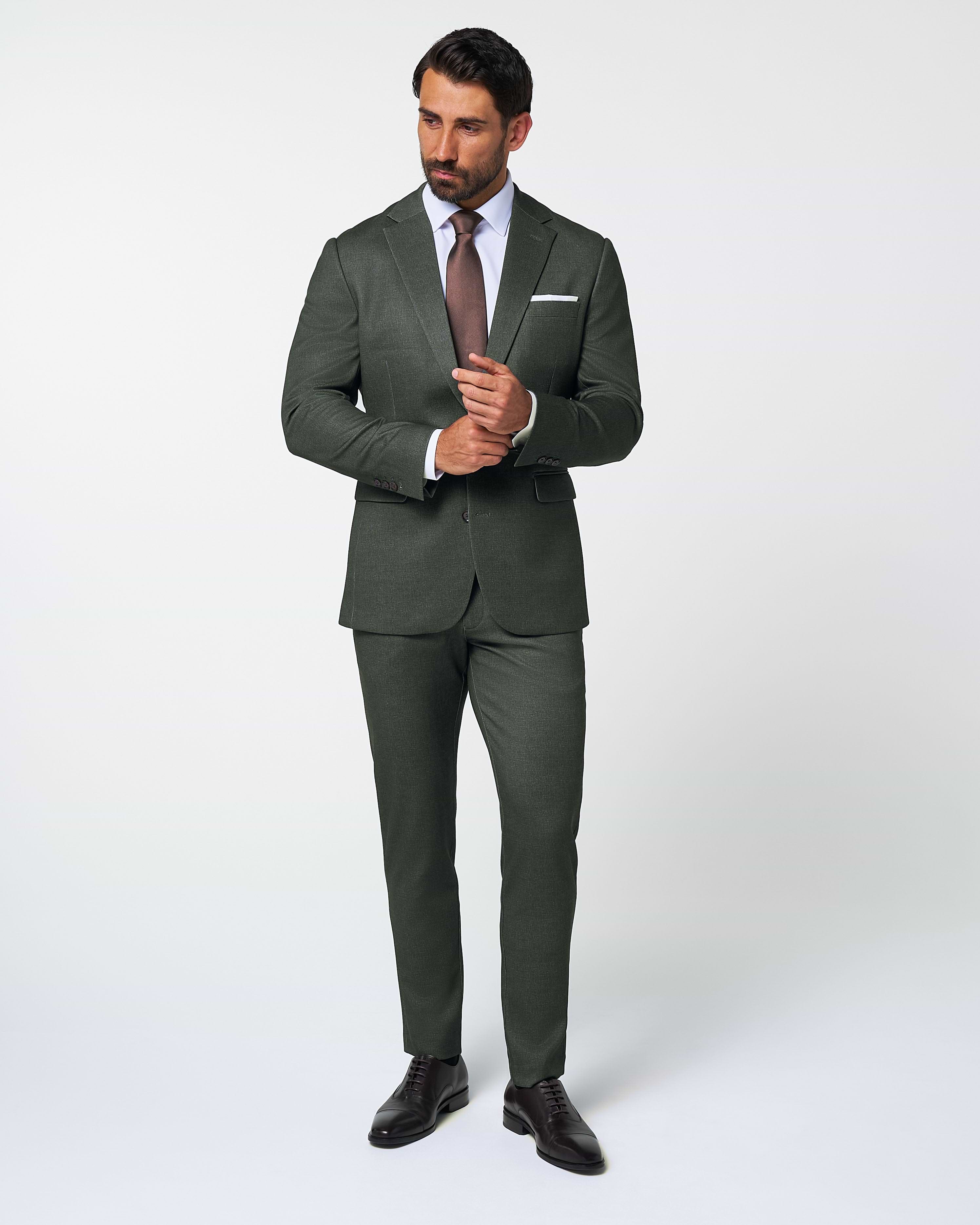 Athletic Fit Stretch Suit - Deep Olive