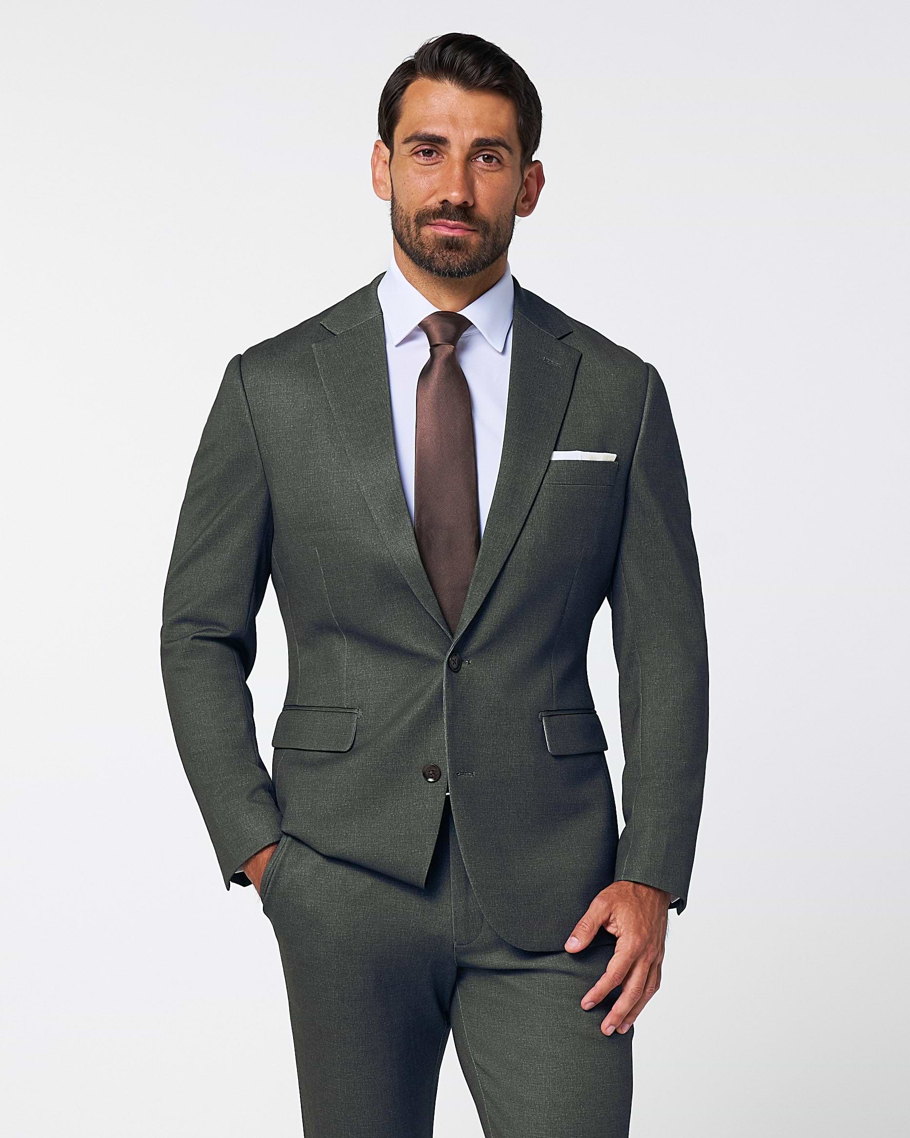 Athletic Fit Stretch Suit - Deep Olive