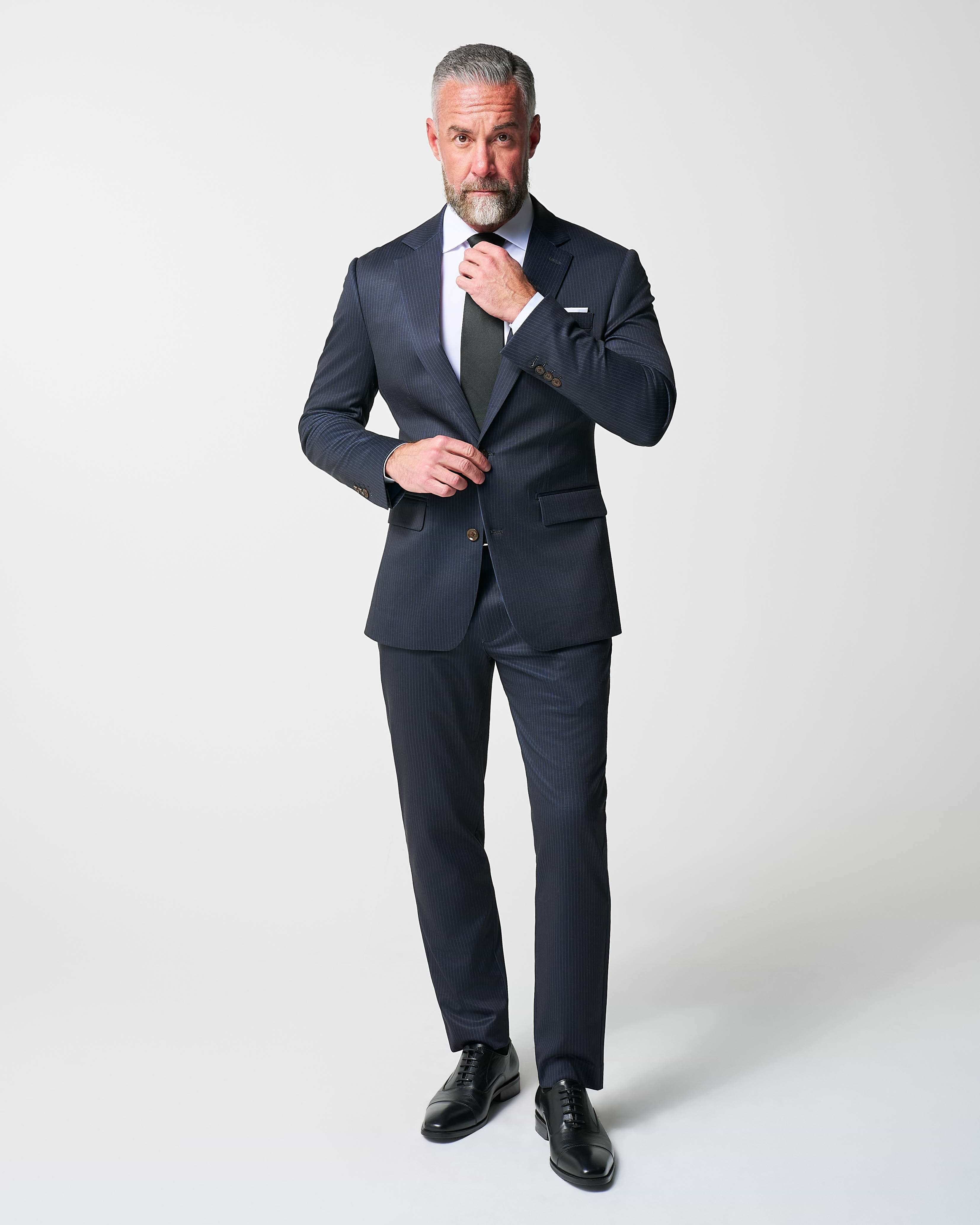 Athletic Fit Stretch Suit Pants - Knit Blue Chalk Stripe