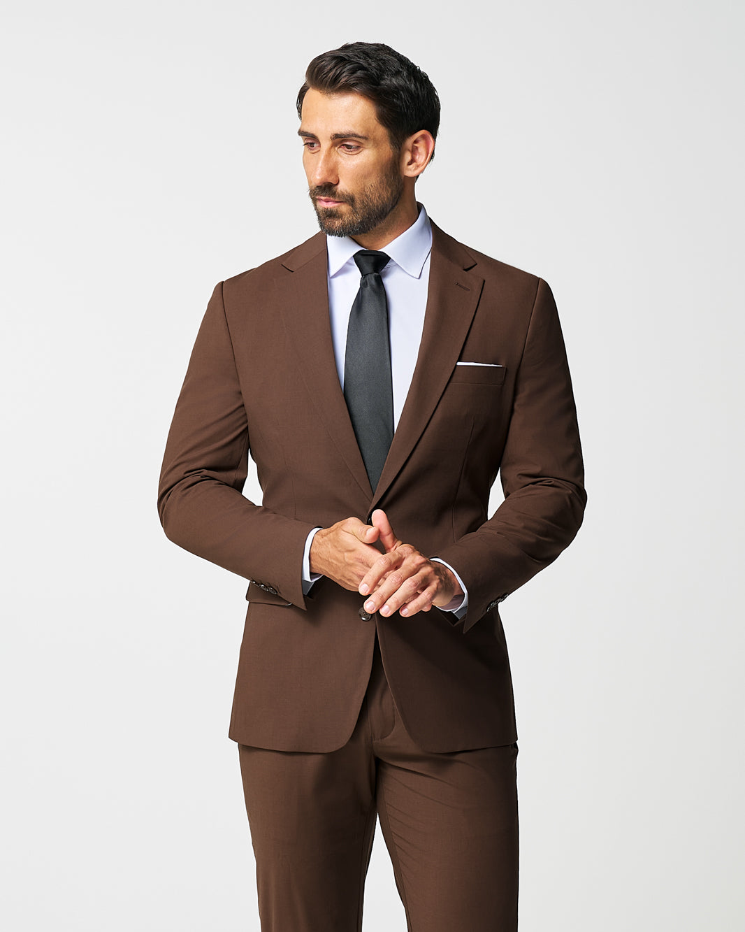 Athletic Fit Stretch Suit - Lightweight Heathered Chocolate